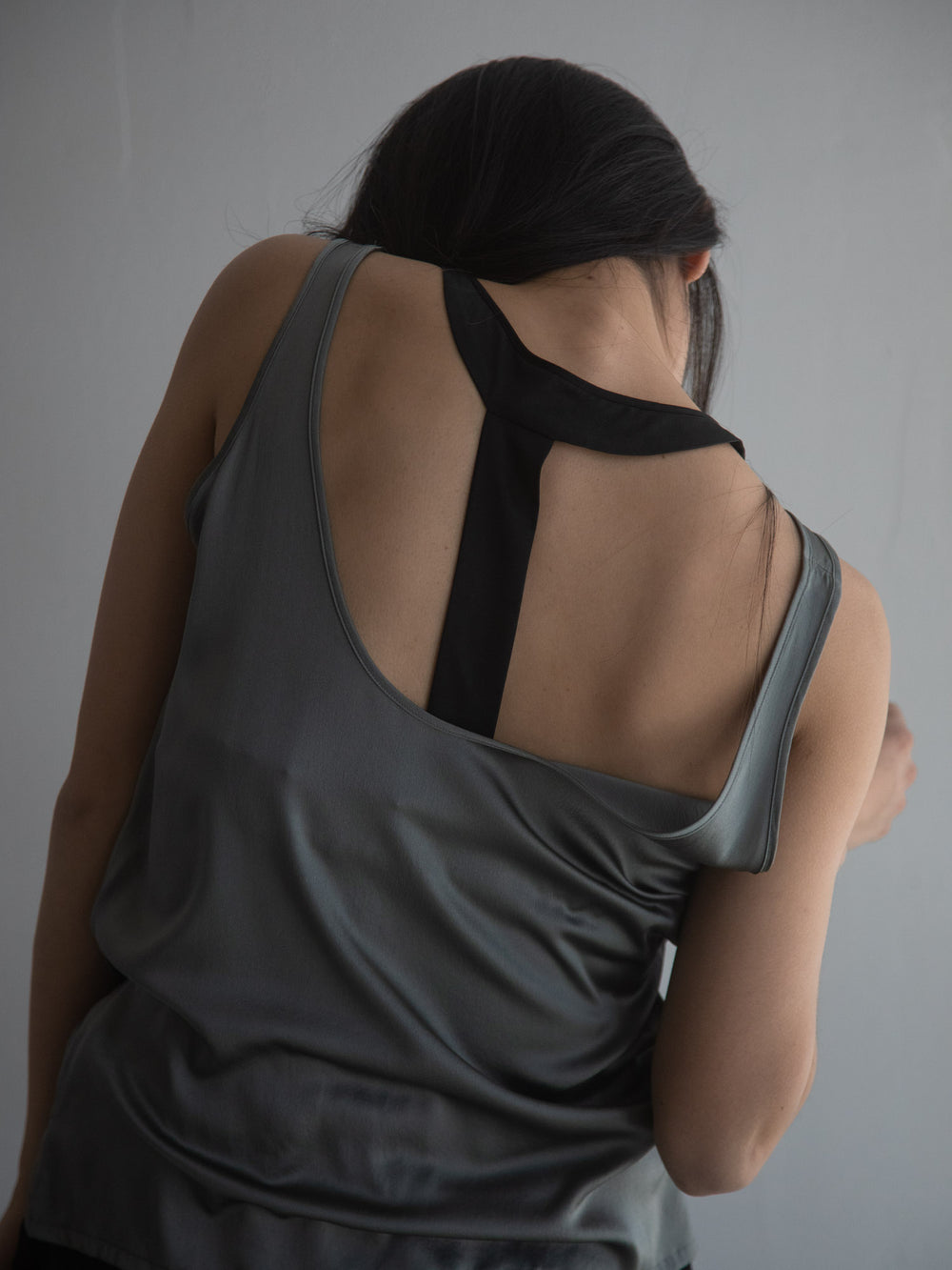 Silk T-back Bra - Grey