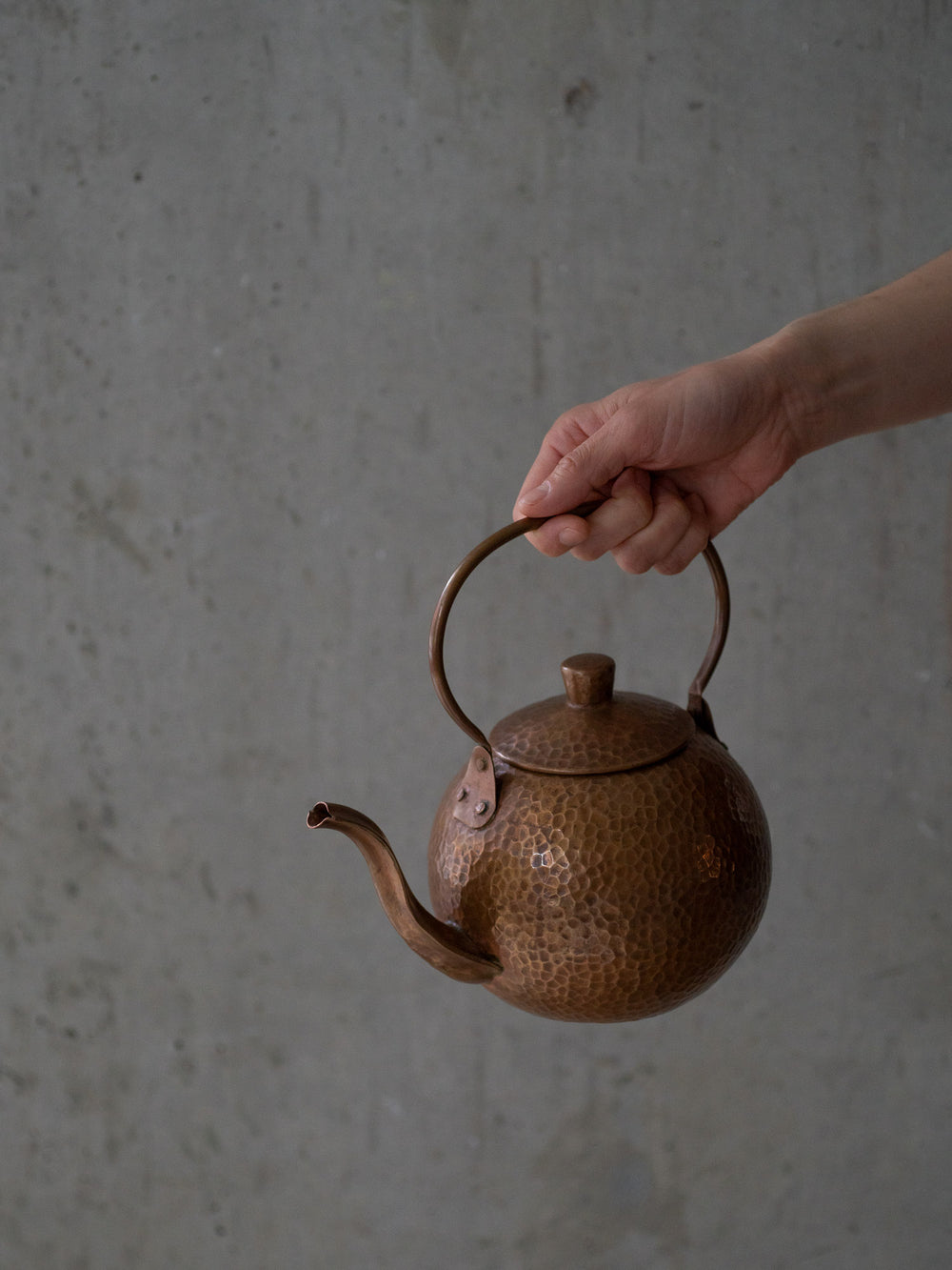 Hand Hammered Round Copper Kettle
