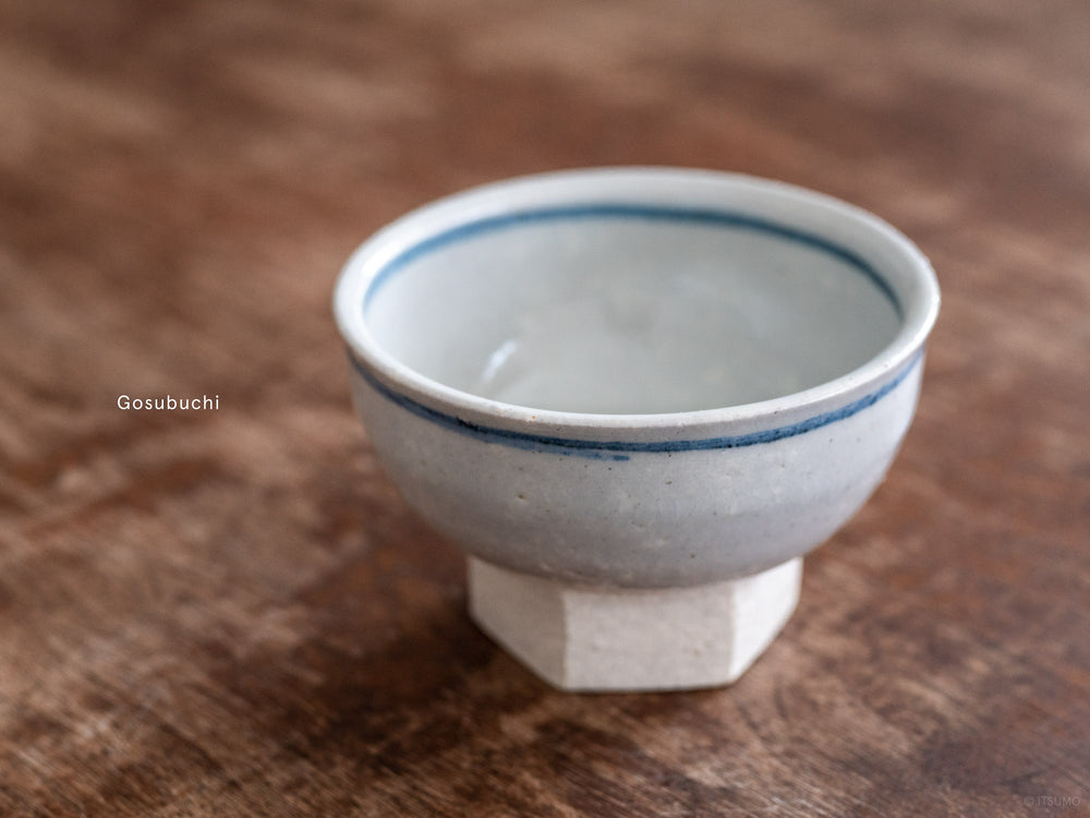 Small iga ware ceramic bowl with hexagon base in Gosubuchi glaze