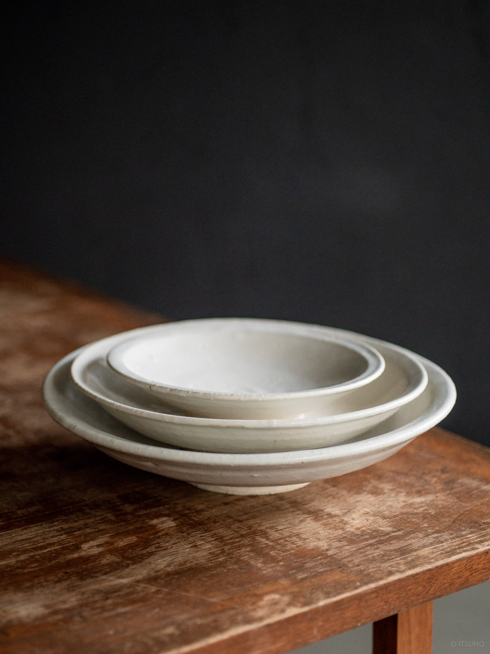 Azmaya iga ware pottery plates in white shino glaze