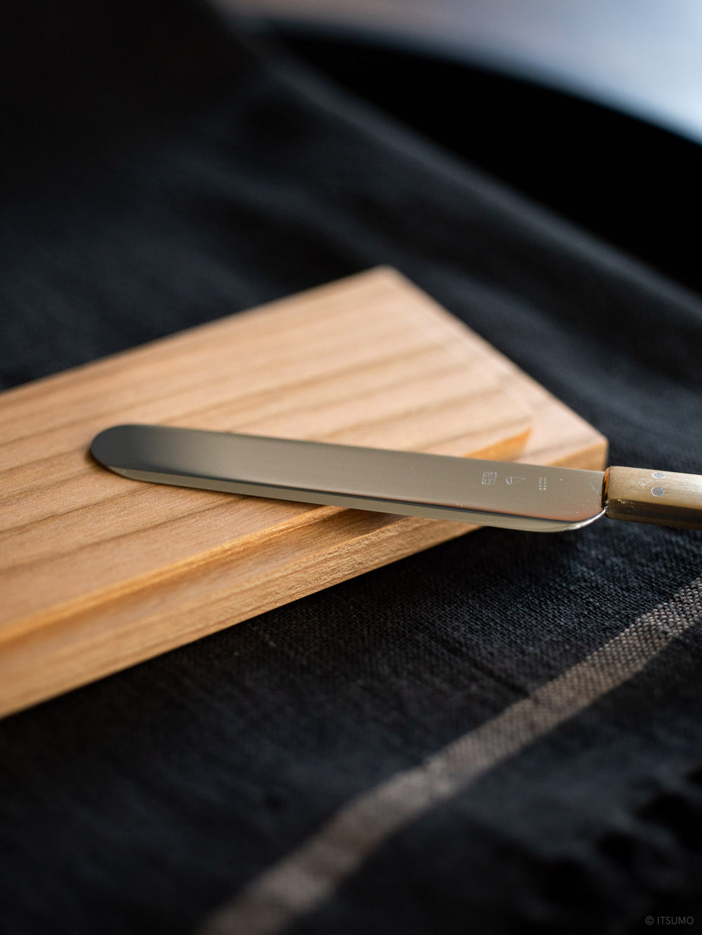 Close up of stainless steel butter knife blade