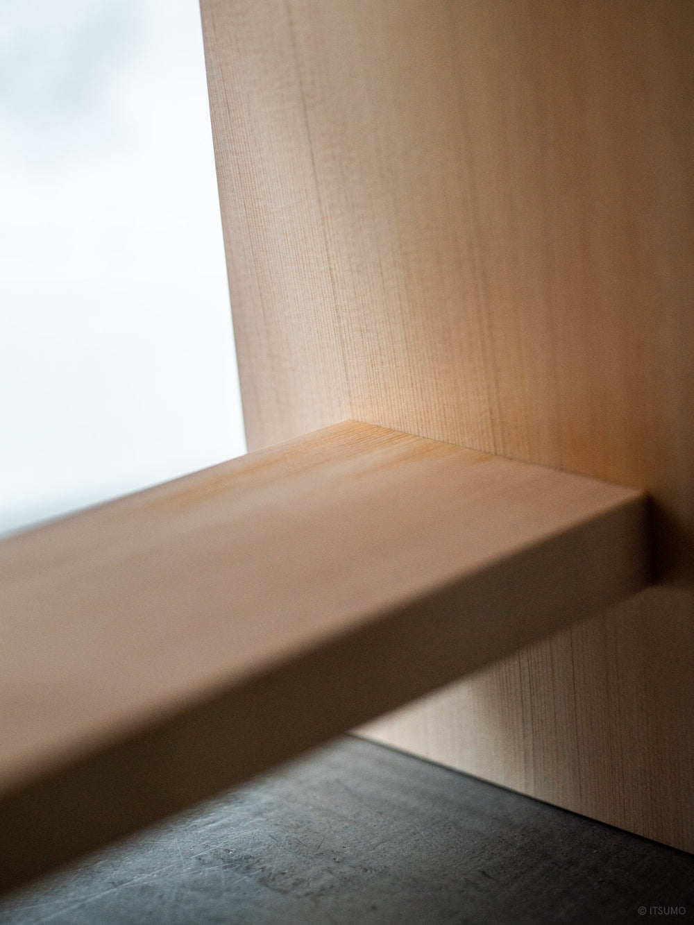 Close up detail of the wood grain on the hinoki bath stool