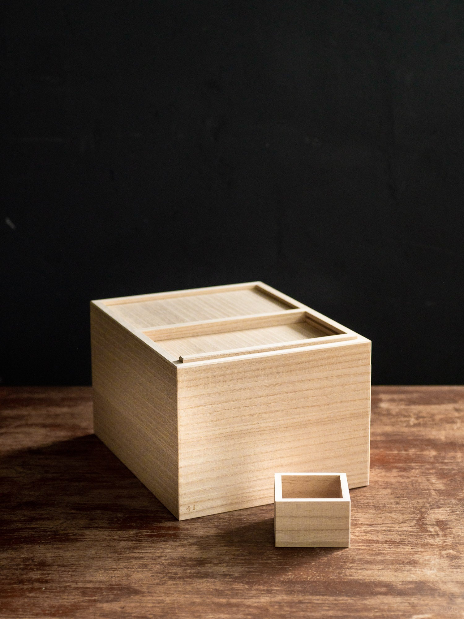 Azmaya kiri wood rice storage box with rice scoop