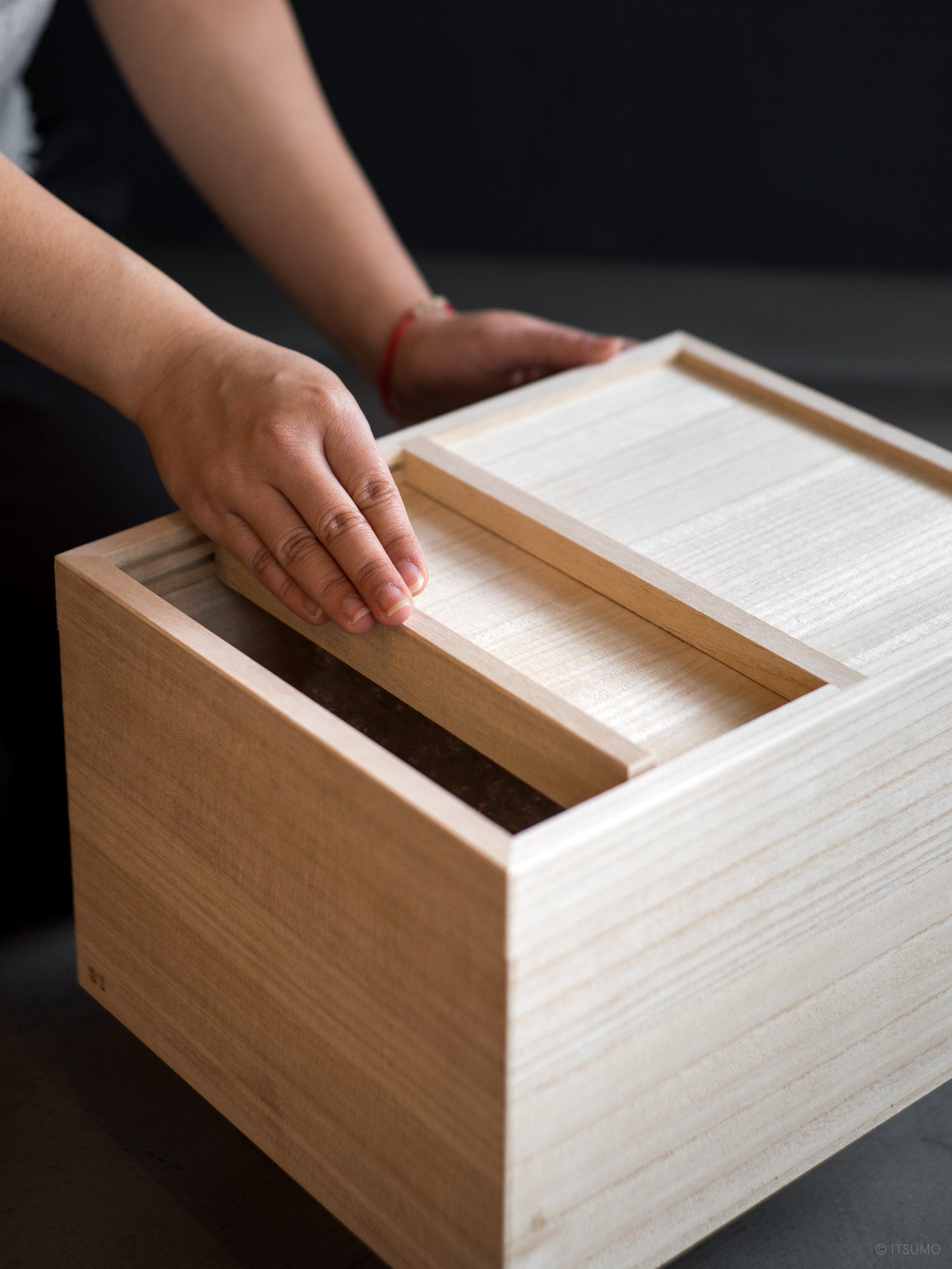 Azmaya kiri wood rice storage box with sliding wood opening