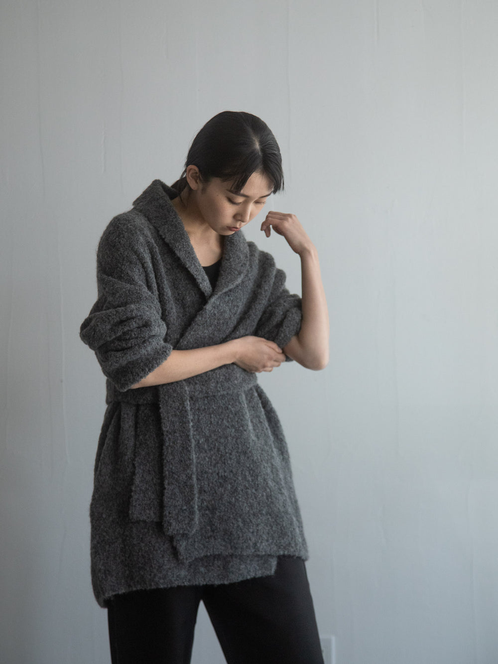 Alpaca Folk Collar Cardigan - Grey