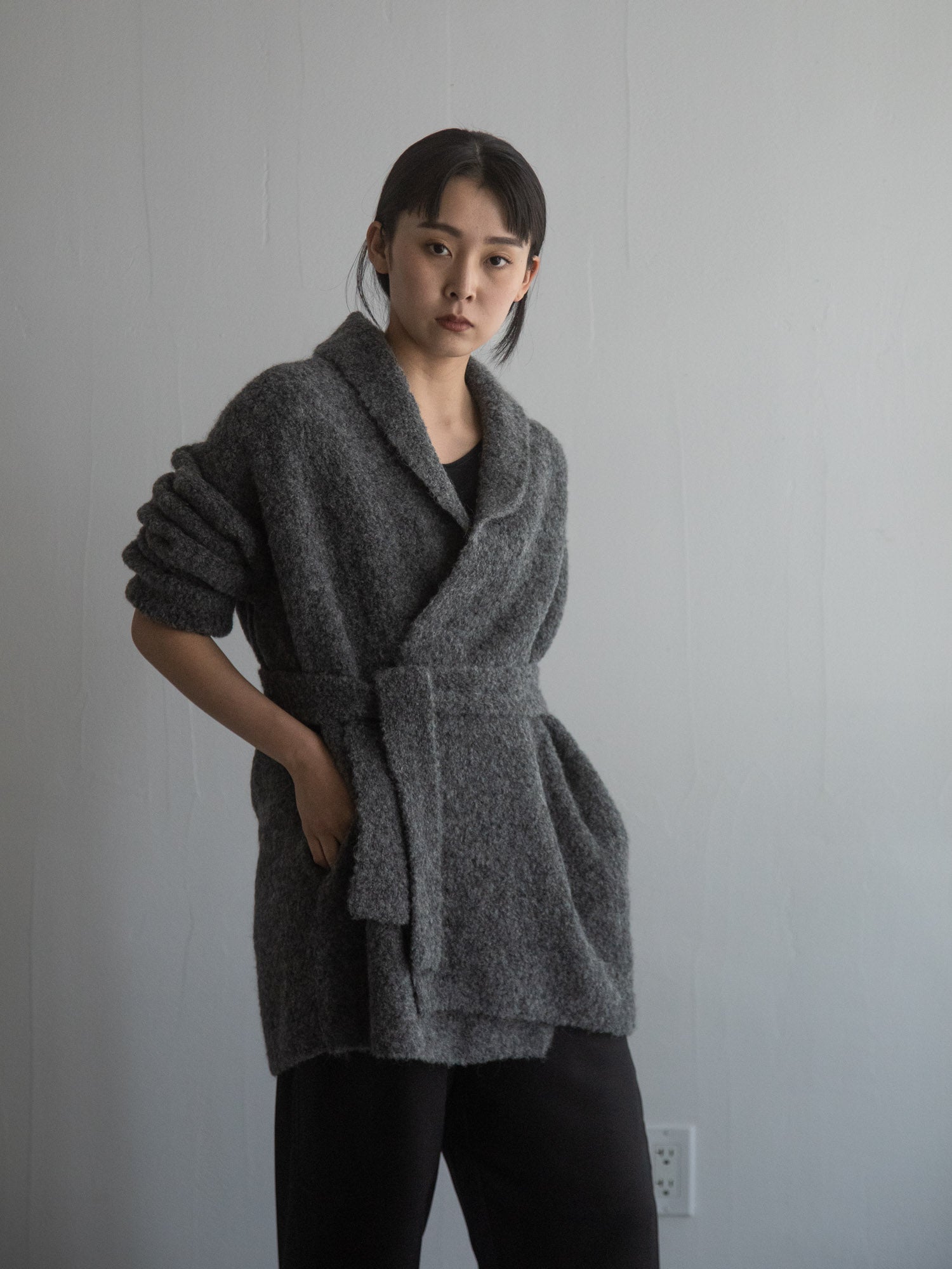 Alpaca Folk Collar Cardigan - Grey