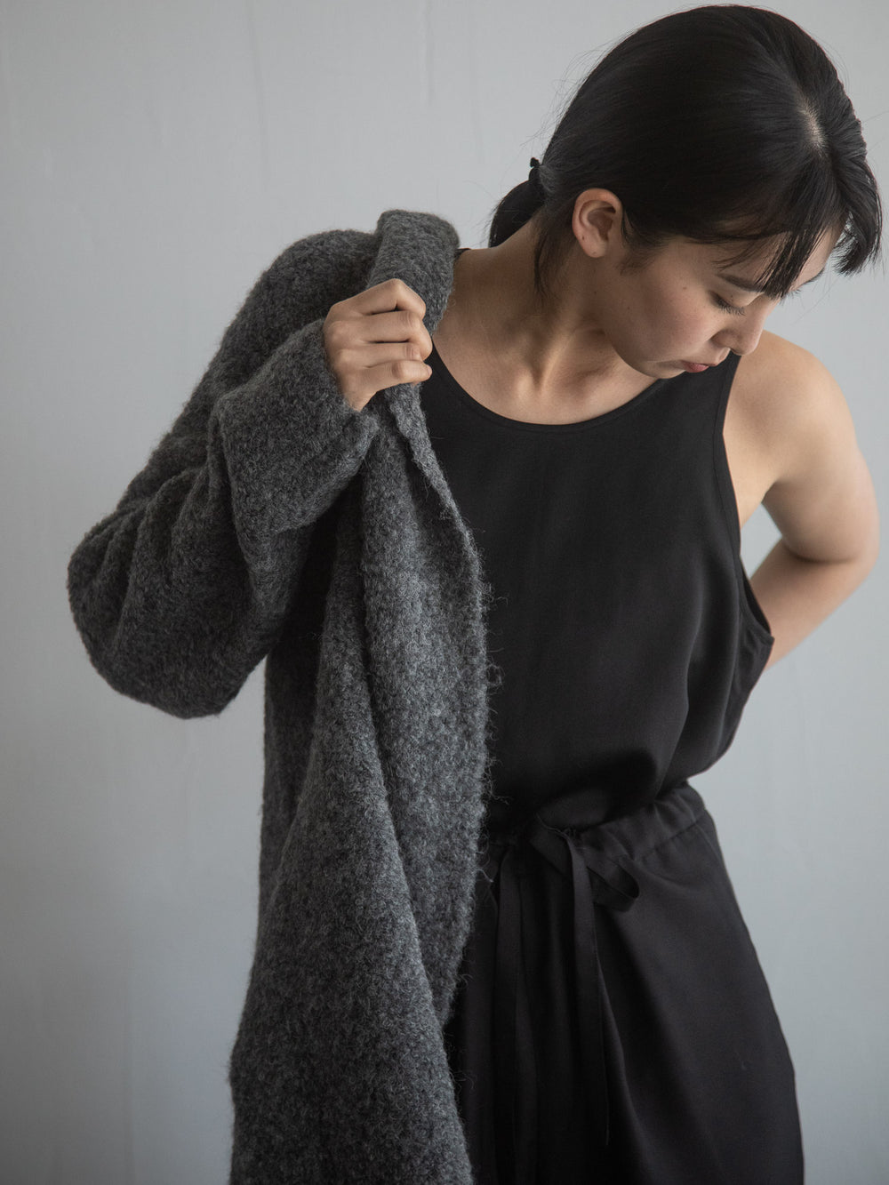 Alpaca Folk Collar Cardigan - Grey