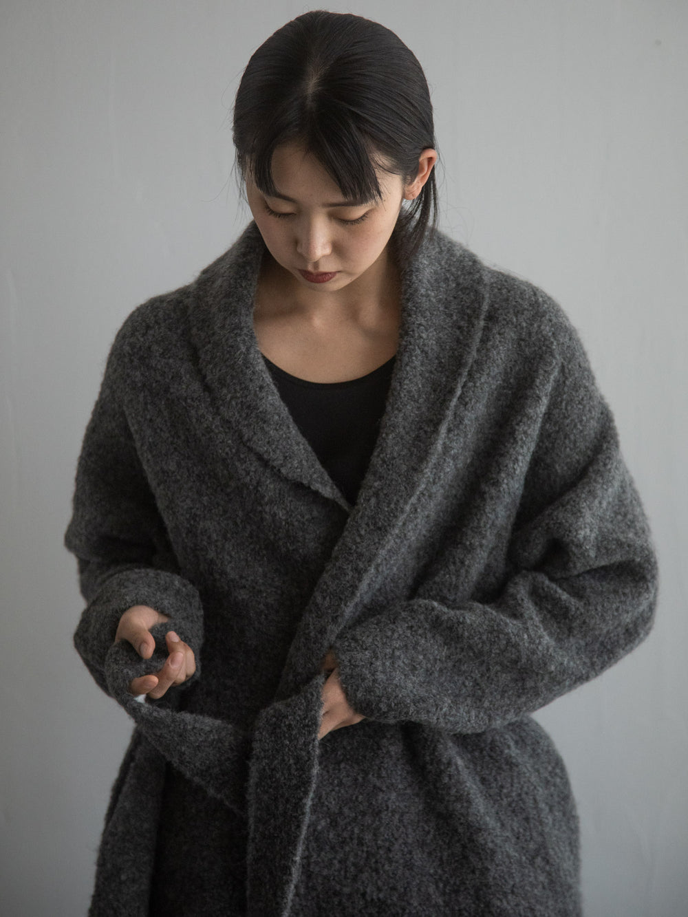 Alpaca Folk Collar Cardigan - Grey