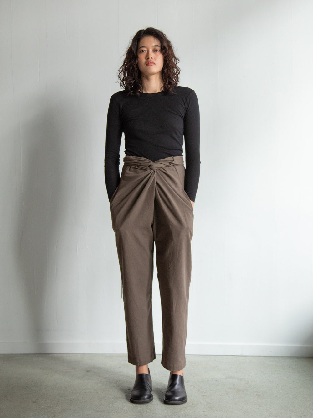 Cotton Cashmere Wrapped Pants - Brown