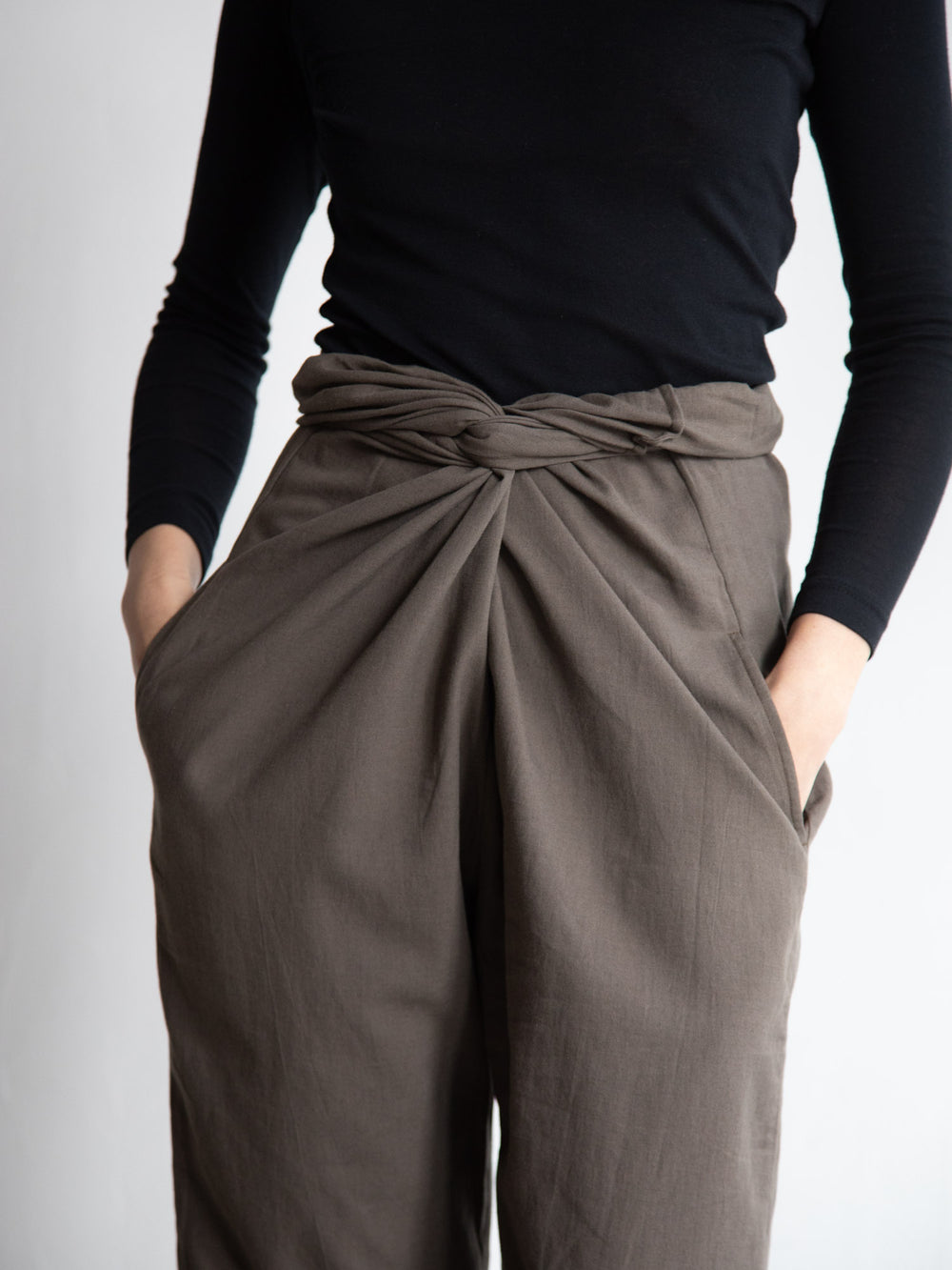 Cotton Cashmere Wrapped Pants - Brown