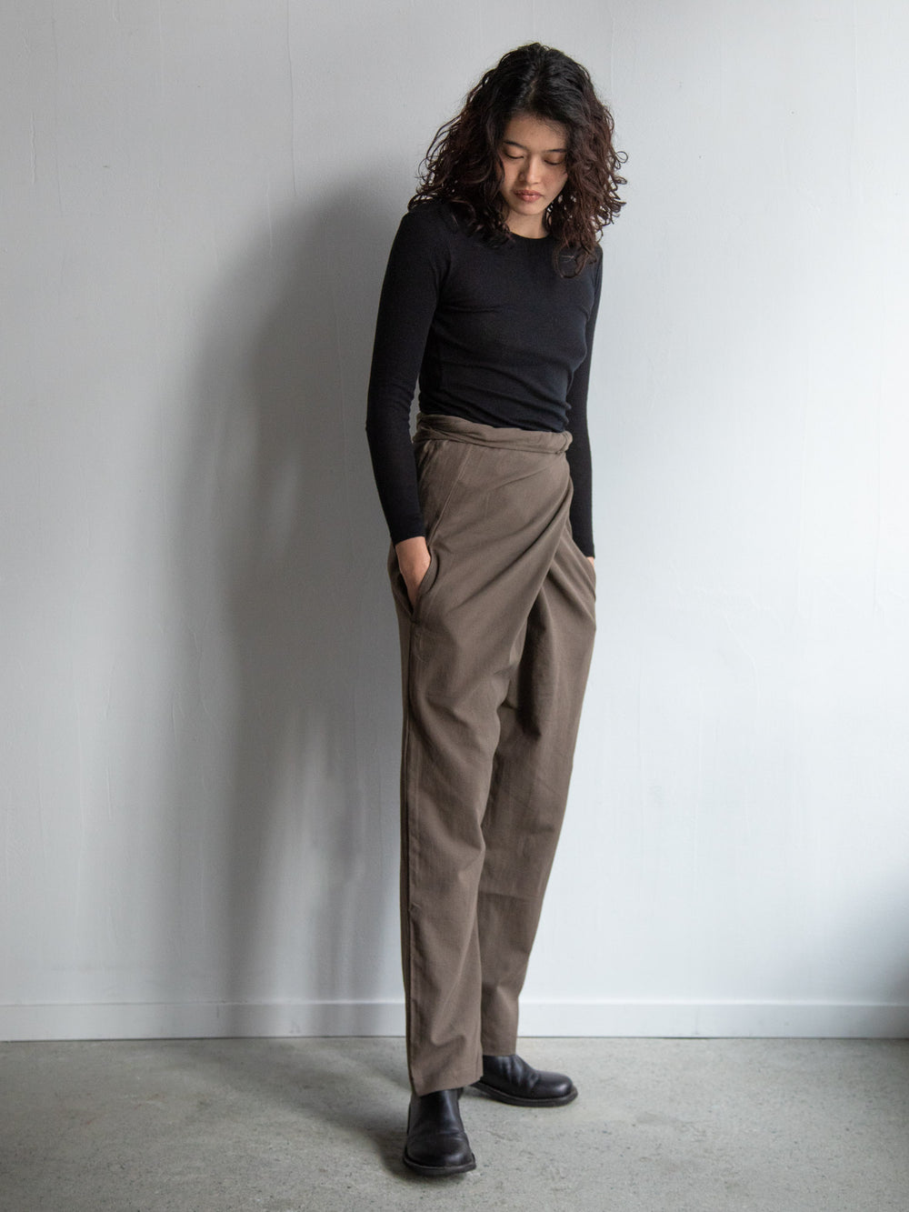 Cotton Cashmere Wrapped Pants - Brown