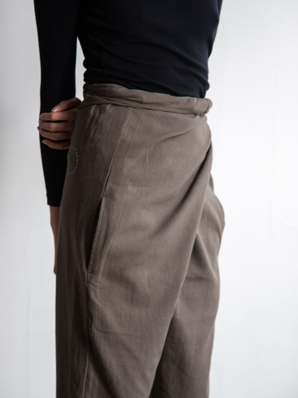 Cotton Cashmere Wrapped Pants - Brown