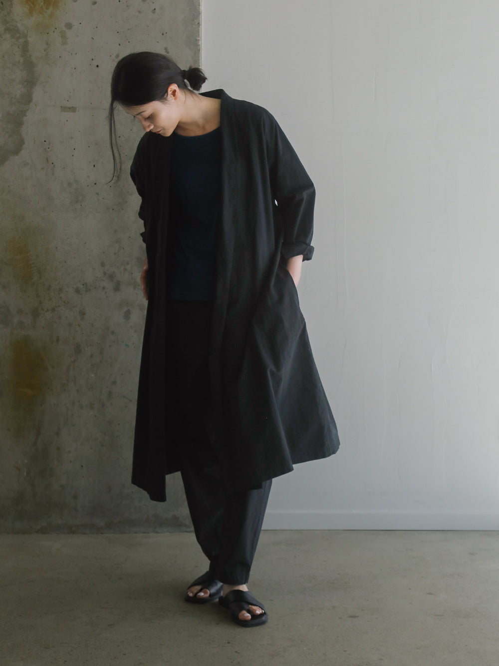 Cotton Linen Weather Cloth Haori Coat - Black