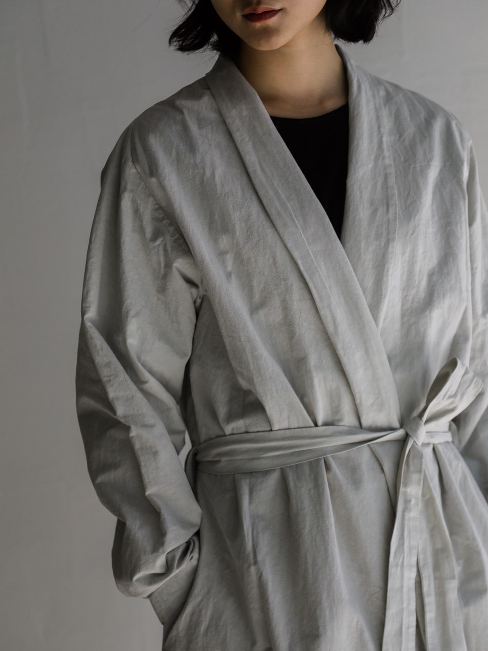 Cotton Linen Weather Cloth Haori Coat - Silver Quartz