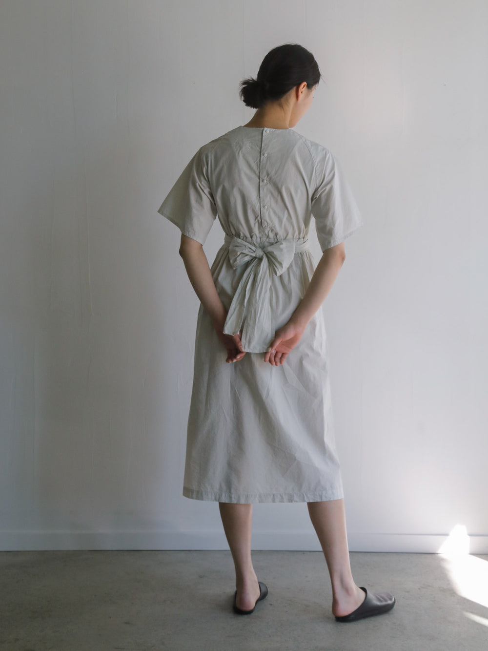 Cotton Silk Broadcloth Wrapped Dress - Silver Quartz