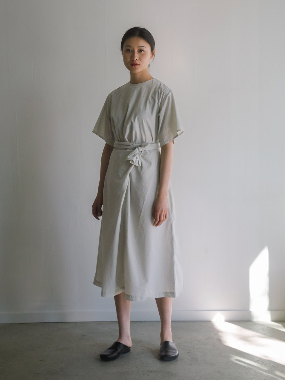 Cotton Silk Broadcloth Wrapped Dress - Silver Quartz