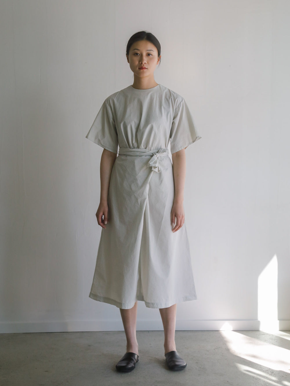 Cotton Silk Broadcloth Wrapped Dress - Silver Quartz