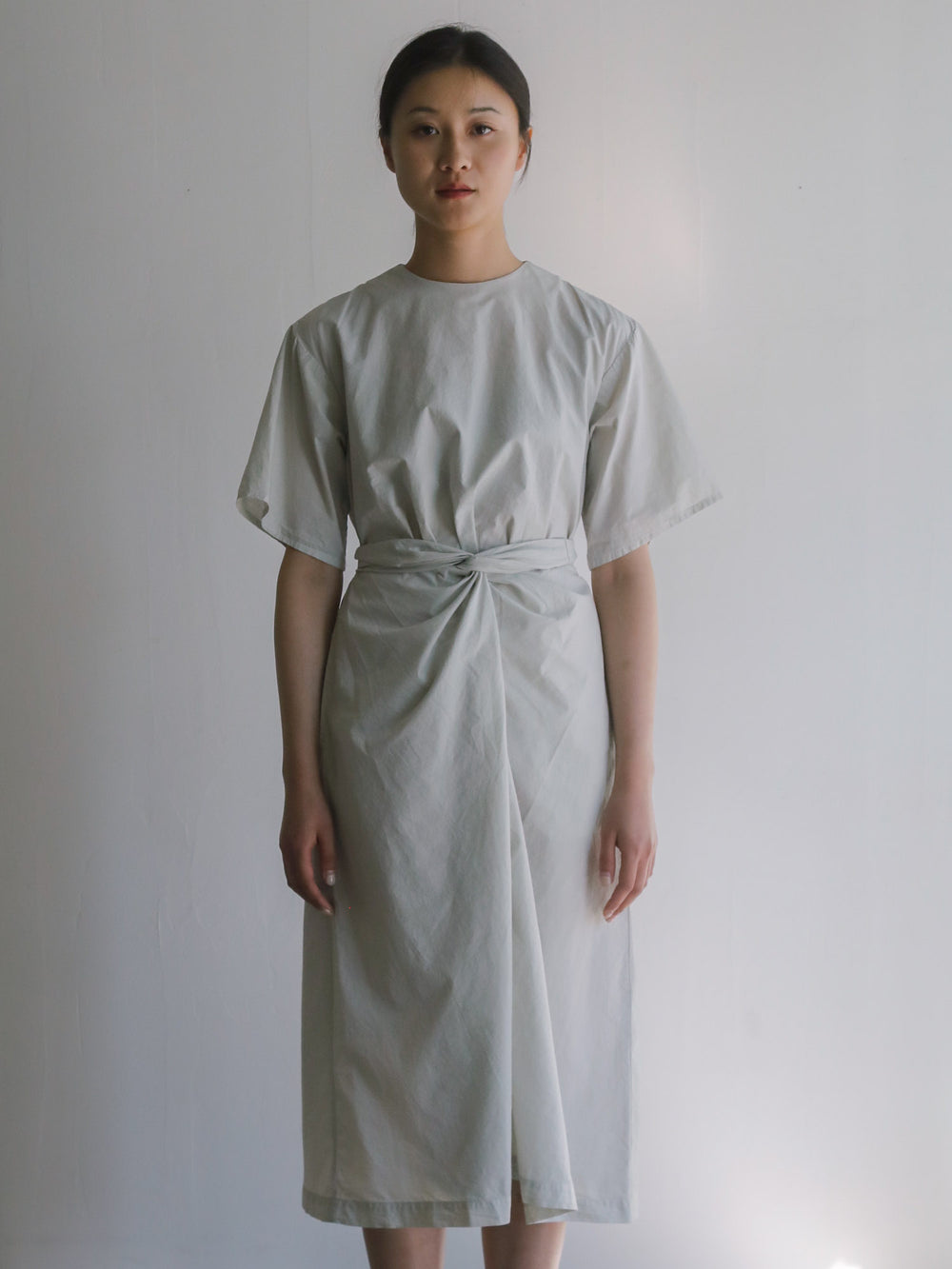 Cotton Silk Broadcloth Wrapped Dress - Silver Quartz