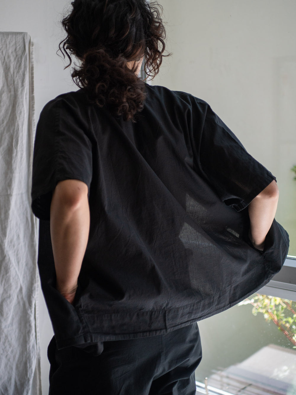 Dolman Sleeve Open-collar Shirt - Black