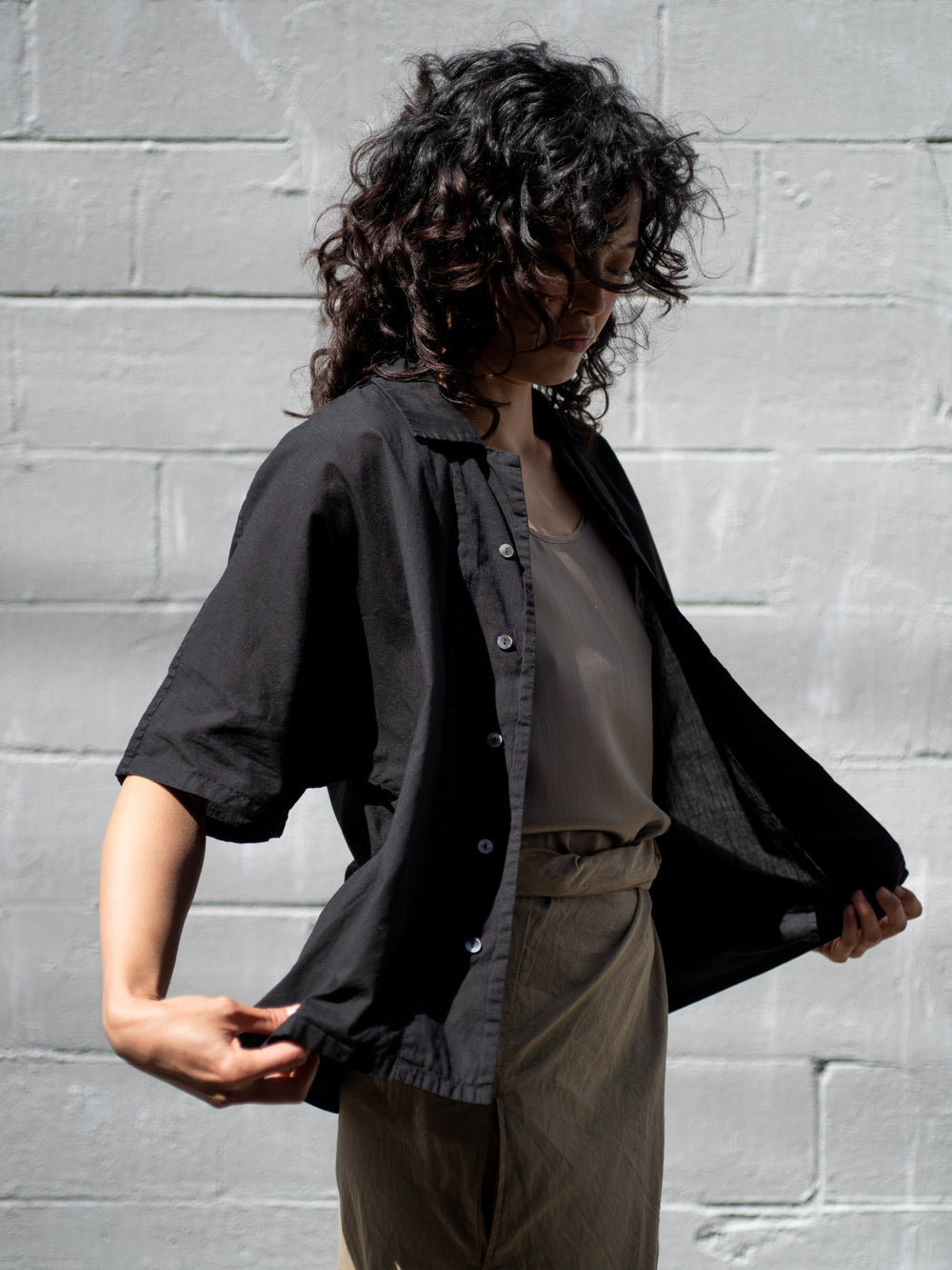 Dolman Sleeve Open-collar Shirt - Black