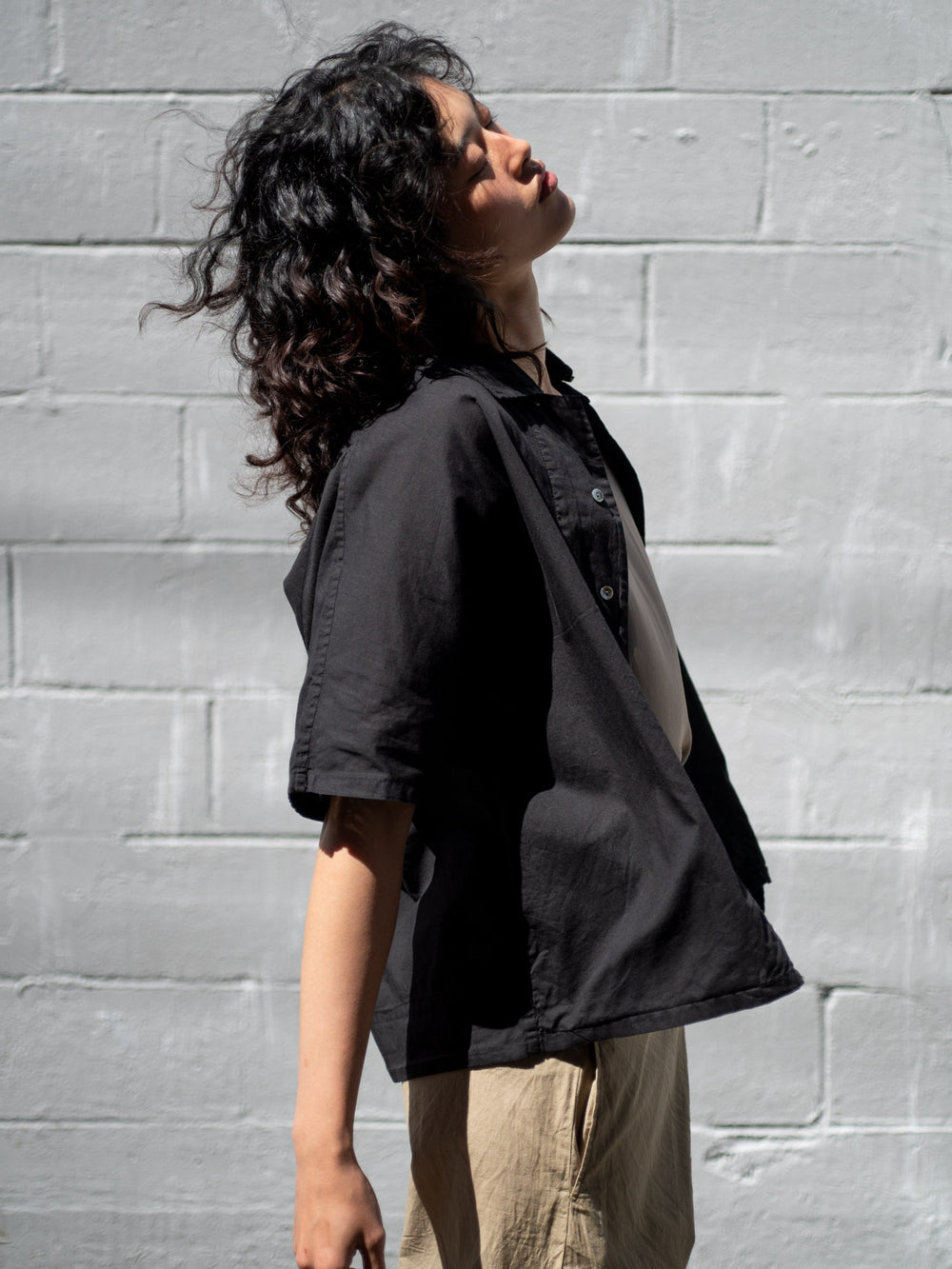 Dolman Sleeve Open-collar Shirt - Black