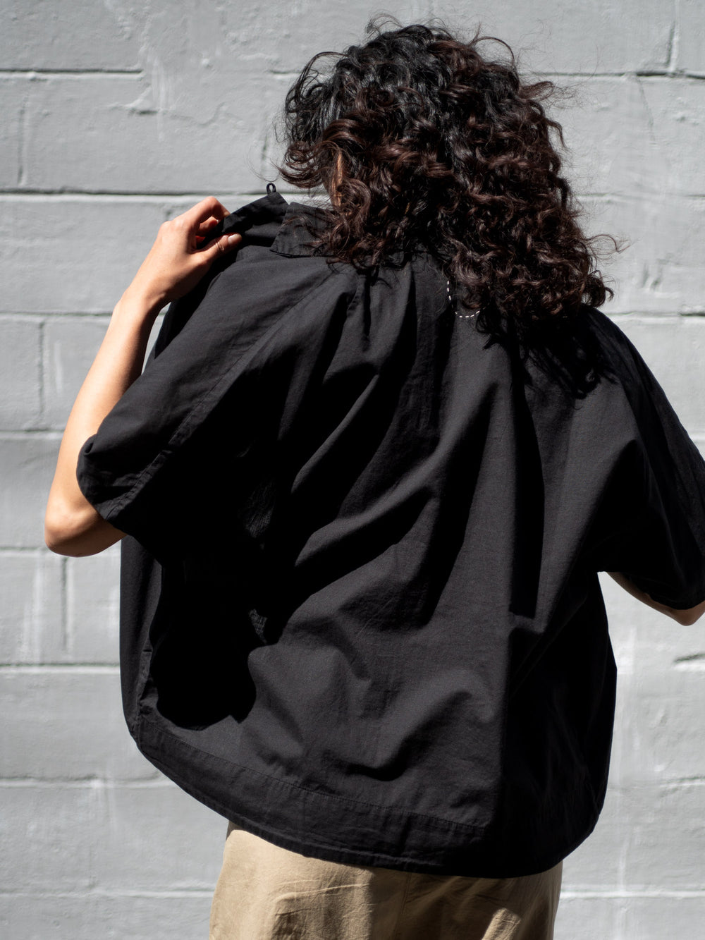 Dolman Sleeve Open-collar Shirt - Black