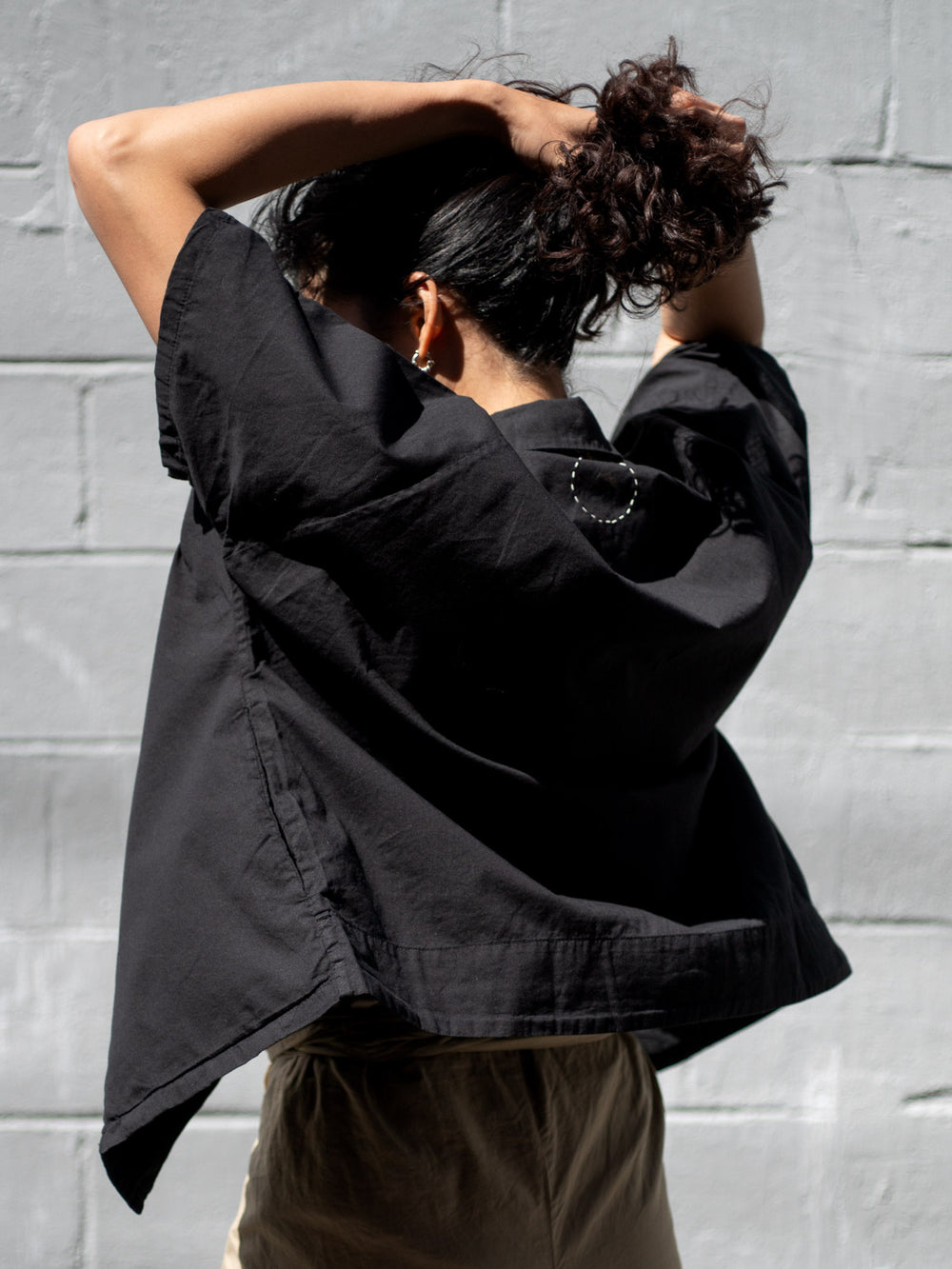 Dolman Sleeve Open-collar Shirt - Black