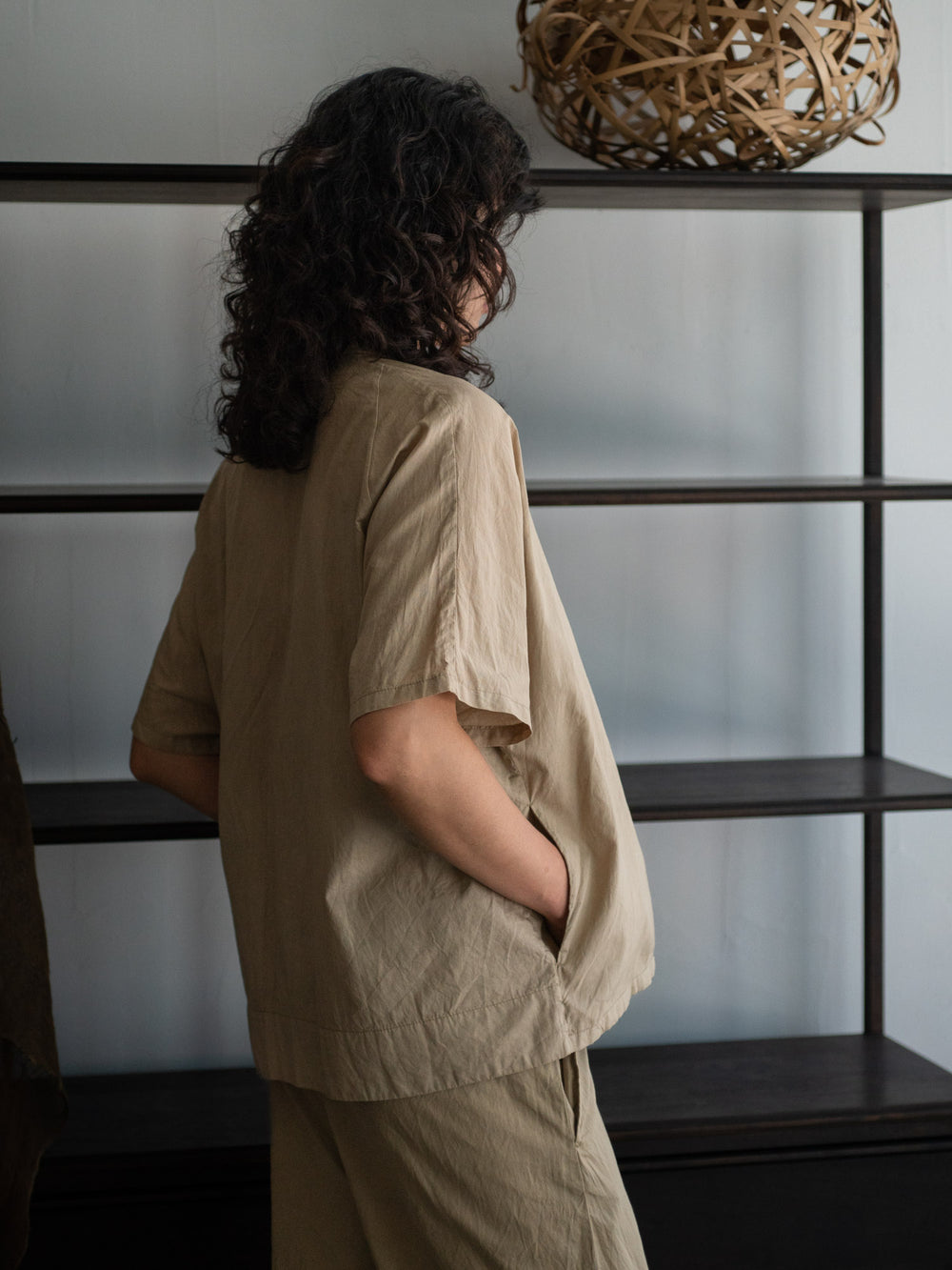 Dolman Sleeve Open-collar Shirt - Light mud