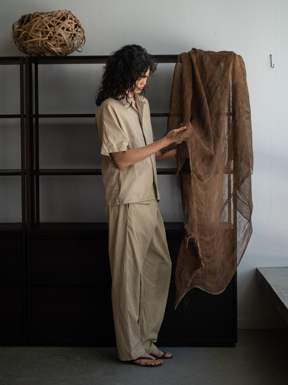 Dolman Sleeve Open-collar Shirt - Light mud