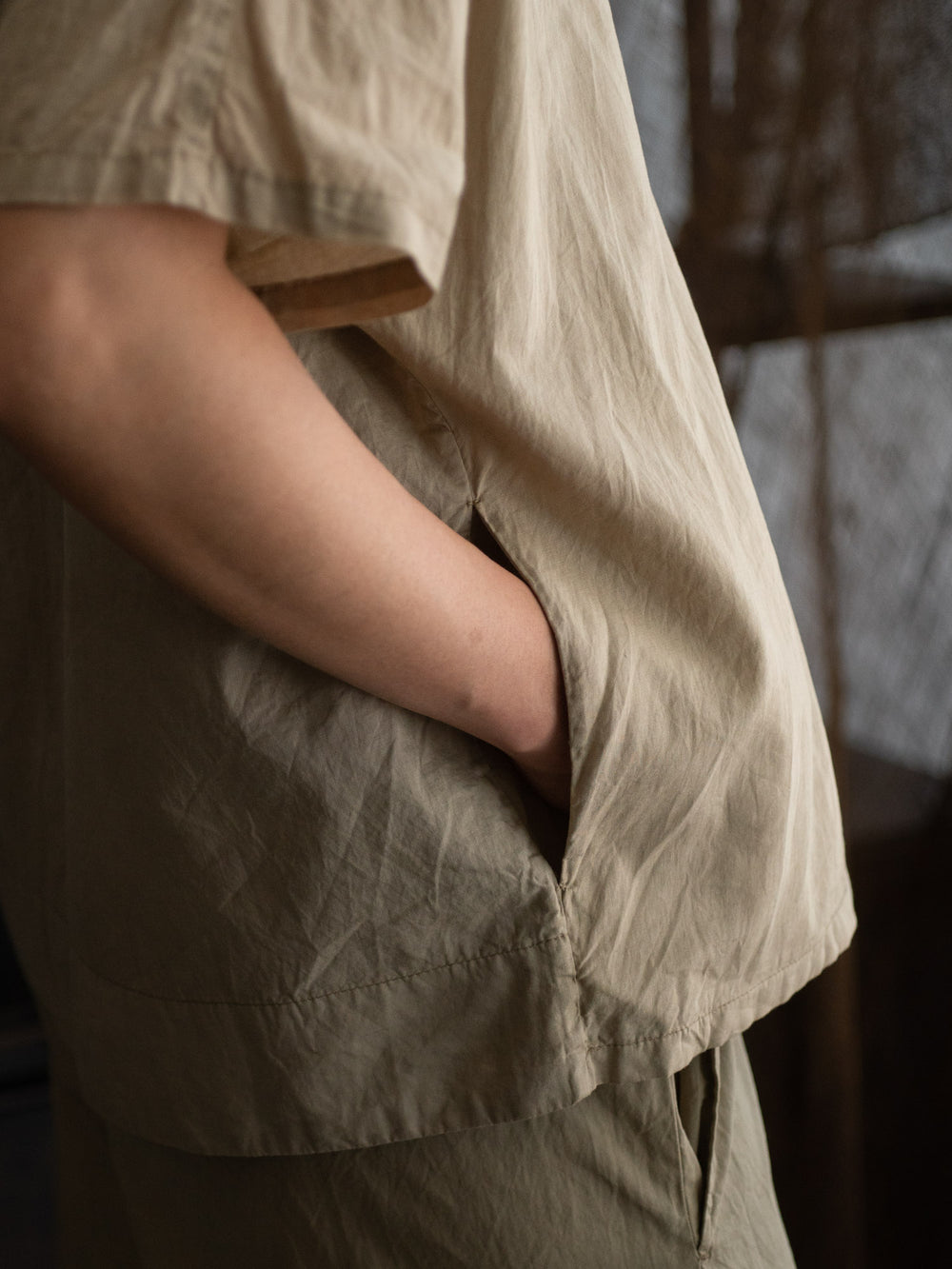 Dolman Sleeve Open-collar Shirt - Light mud