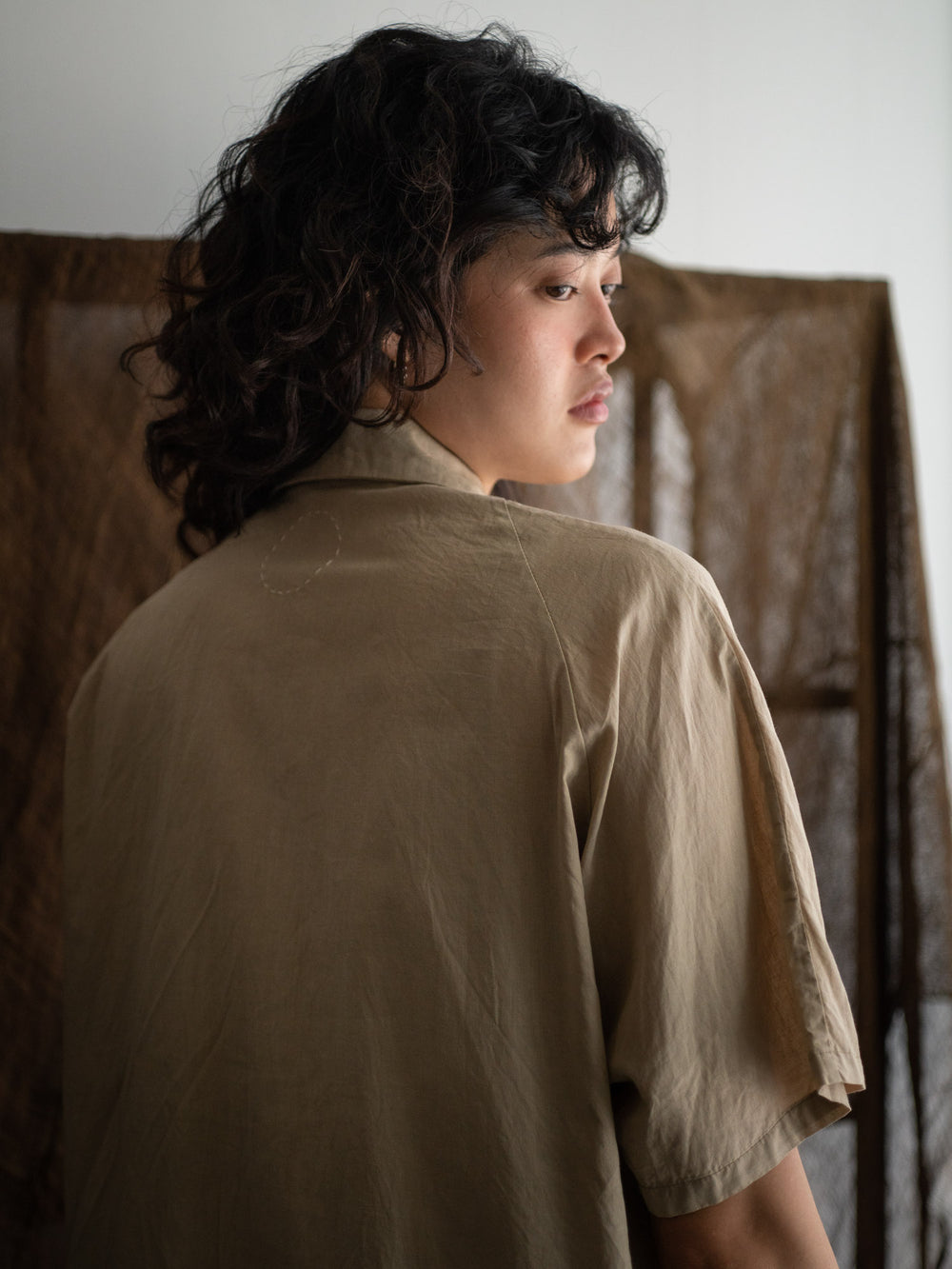 Dolman Sleeve Open-collar Shirt - Light mud
