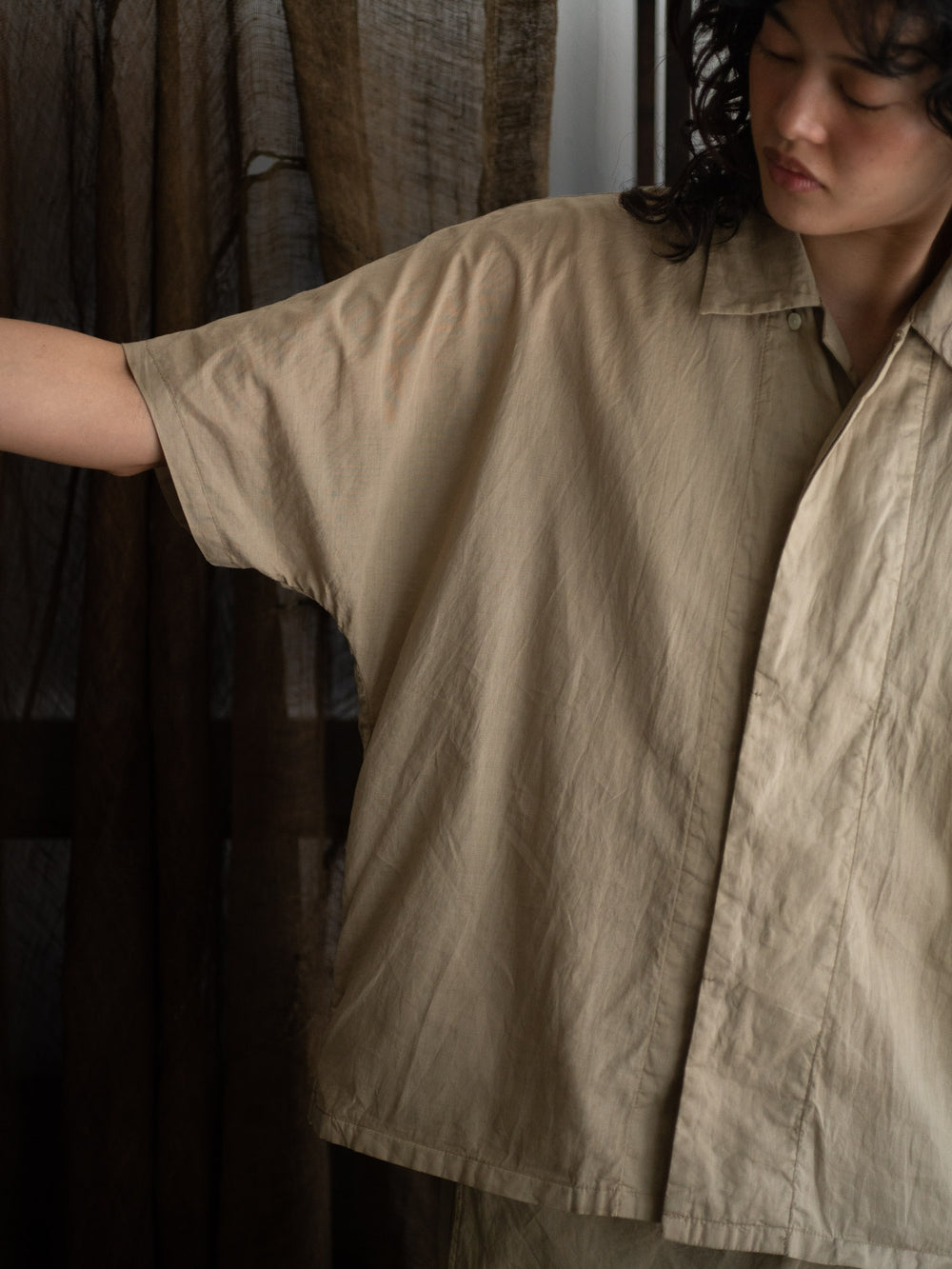 Dolman Sleeve Open-collar Shirt - Light mud