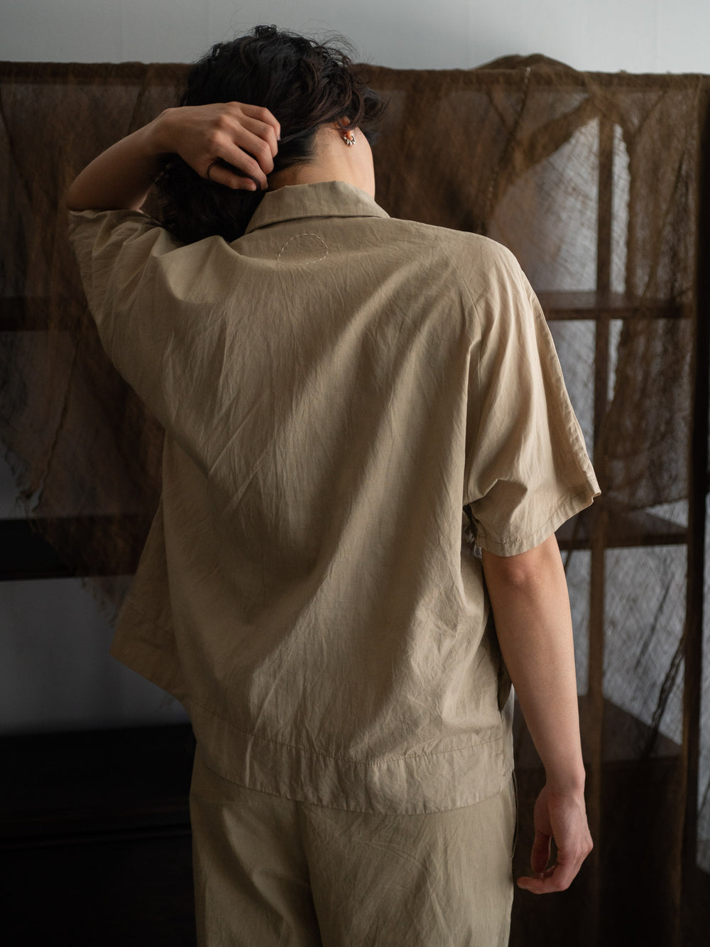Dolman Sleeve Open-collar Shirt - Light mud
