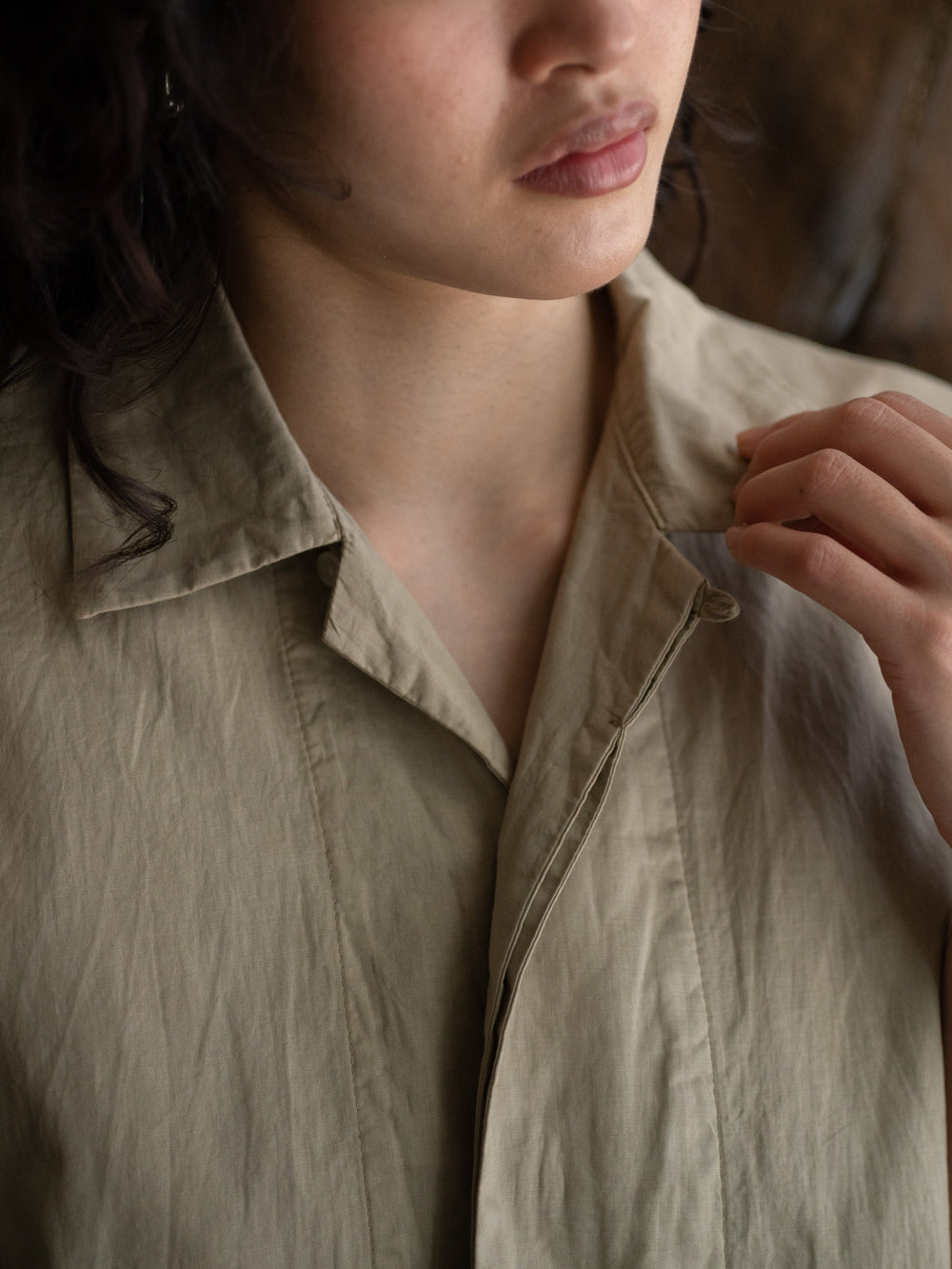 Dolman Sleeve Open-collar Shirt - Light mud