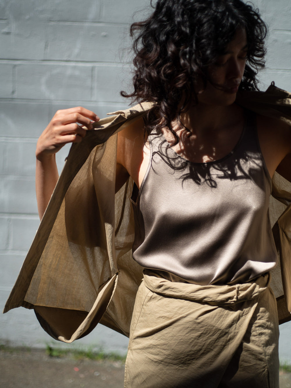 Dolman Sleeve Open-collar Shirt - Light mud