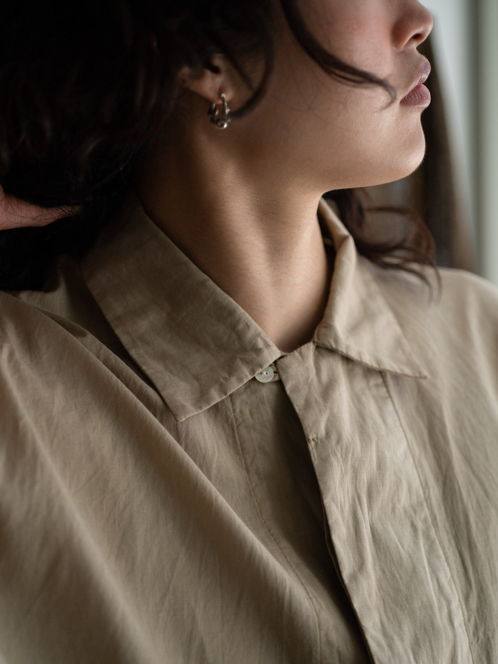 Dolman Sleeve Open-collar Shirt - Light mud