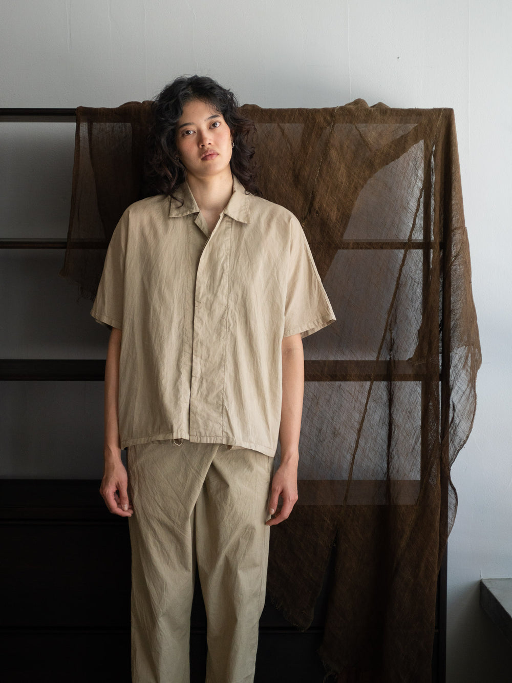 Dolman Sleeve Open-collar Shirt - Light mud