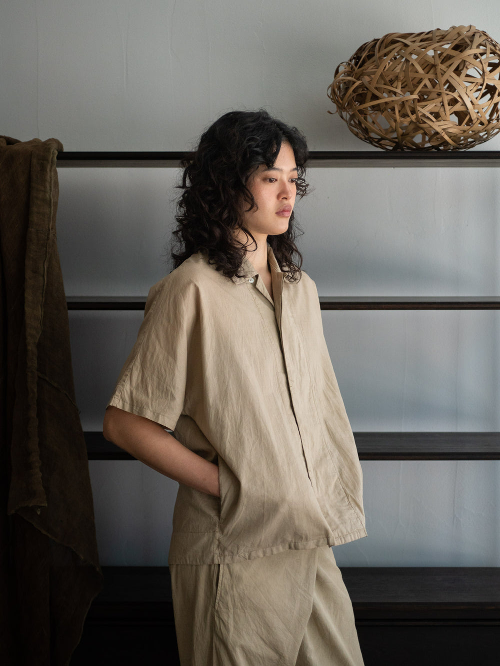 Dolman Sleeve Open-collar Shirt - Light mud