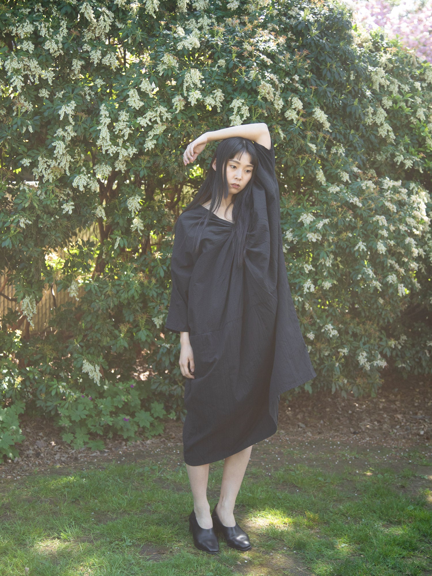 European Stripe Twisted Dress Black
