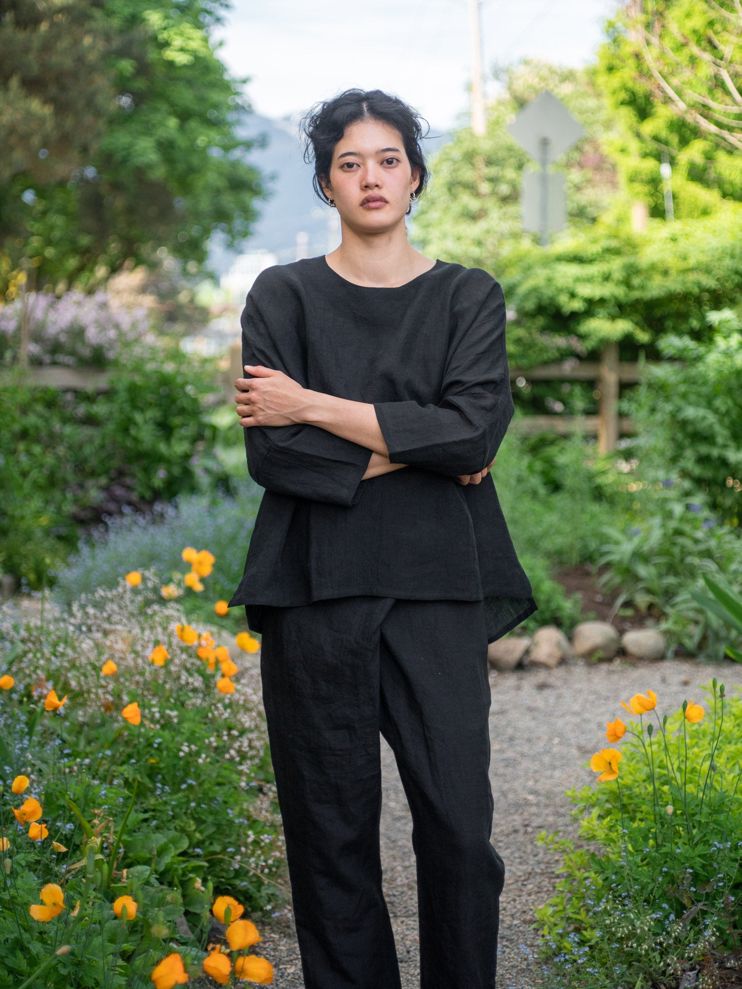 Linen lawn dolman sleeve shirt - Black