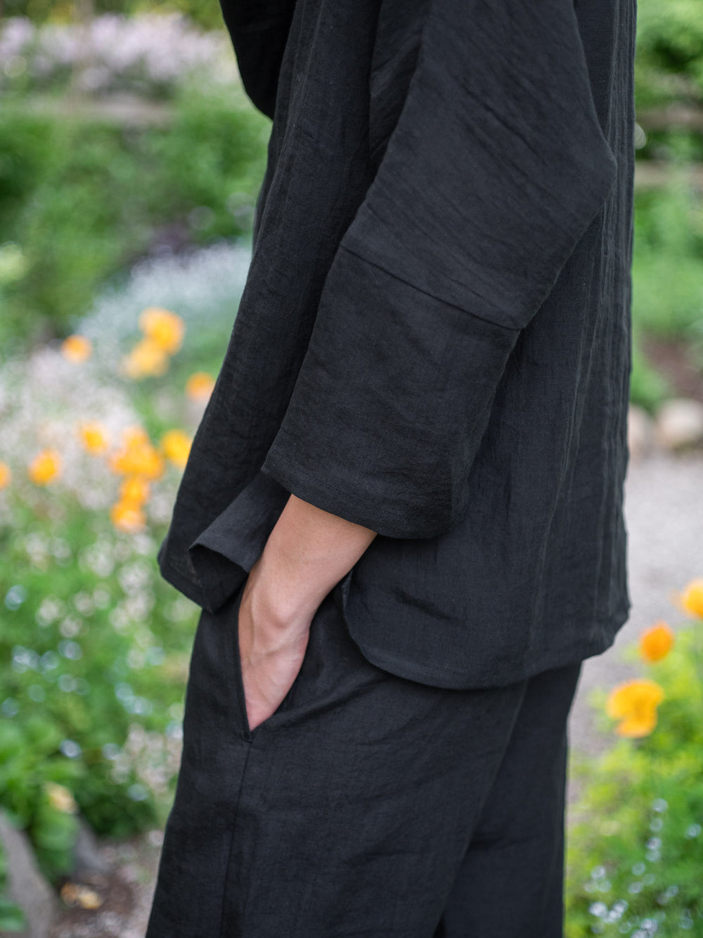 Linen lawn dolman sleeve shirt - Black