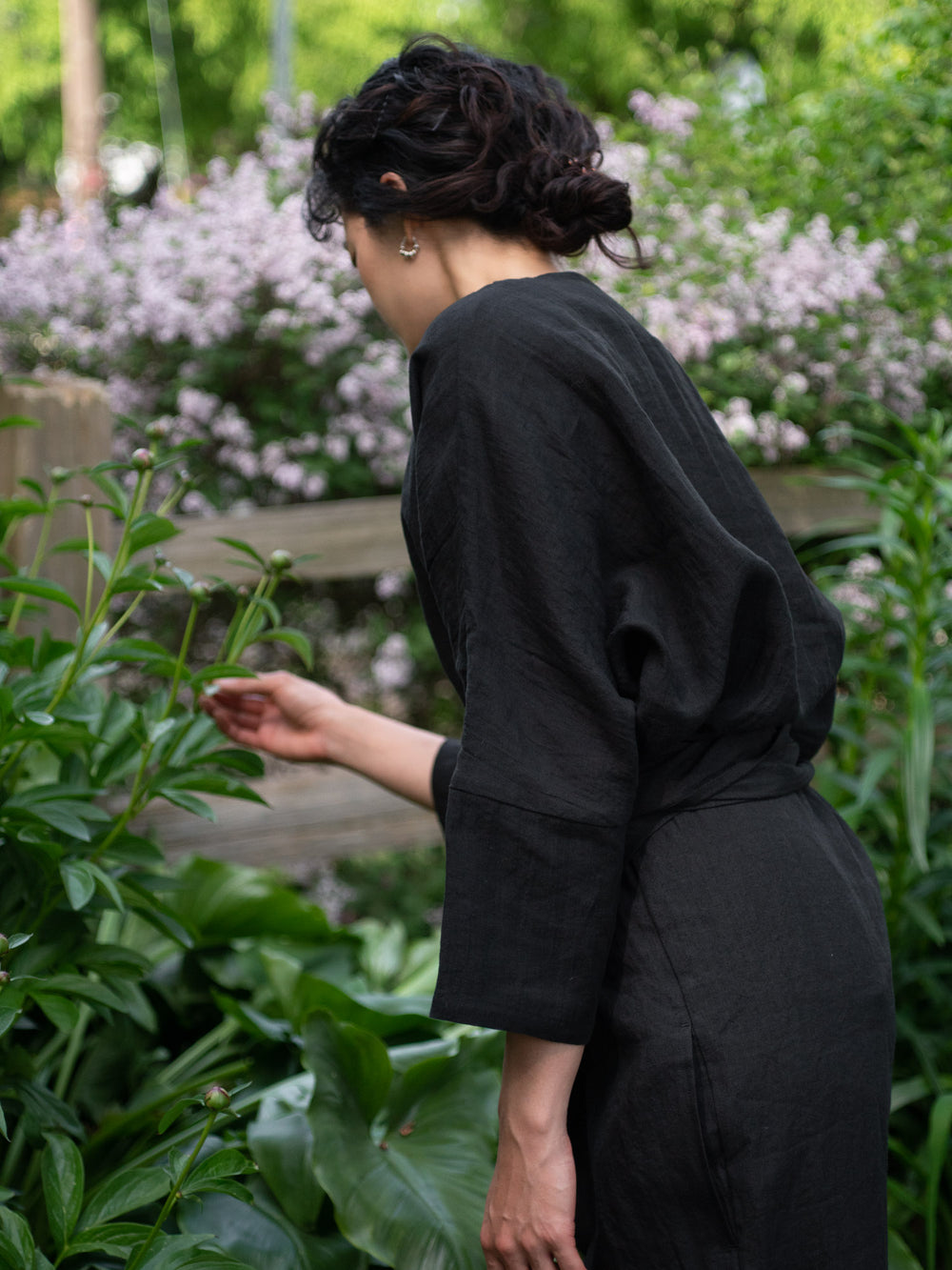 Linen lawn dolman sleeve shirt - Black