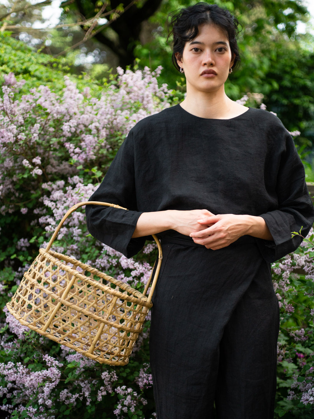 Linen lawn dolman sleeve shirt - Black