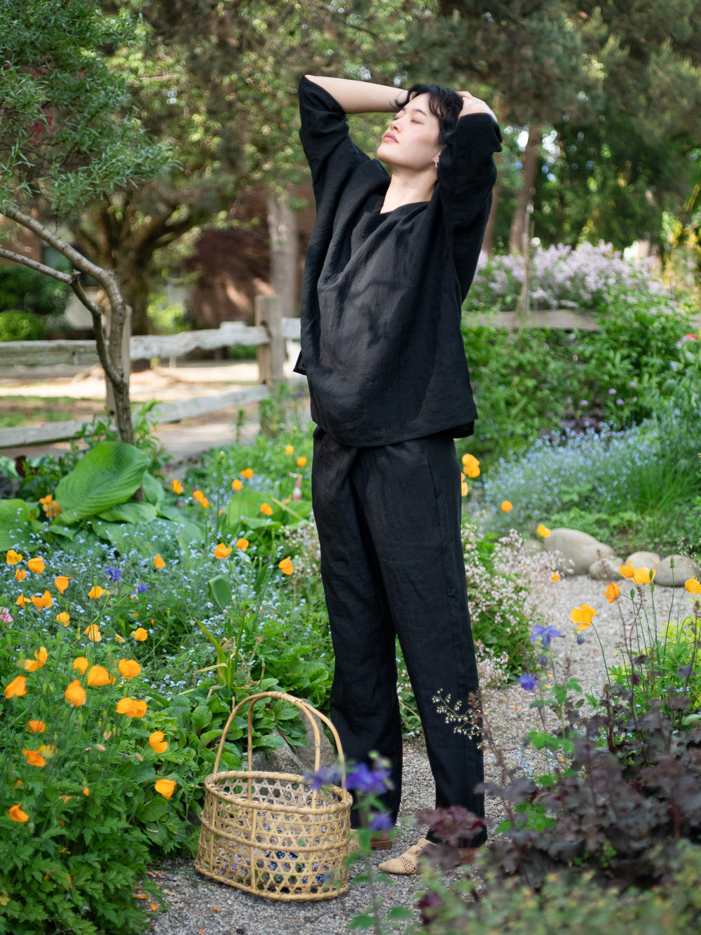 Linen Sheeting Wrapped Pants - Black