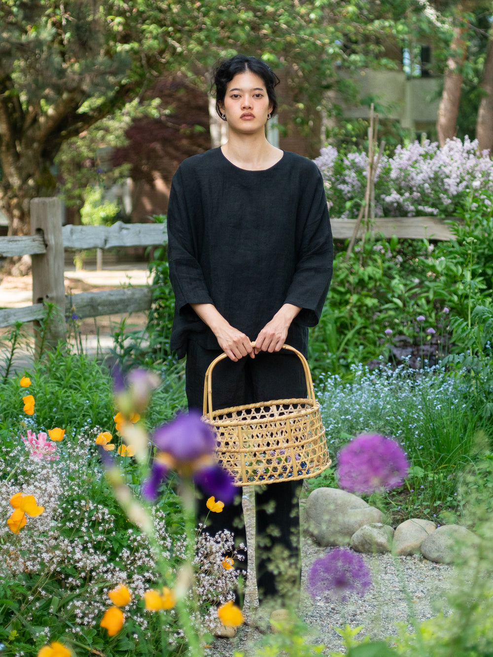 Linen lawn dolman sleeve shirt - Black