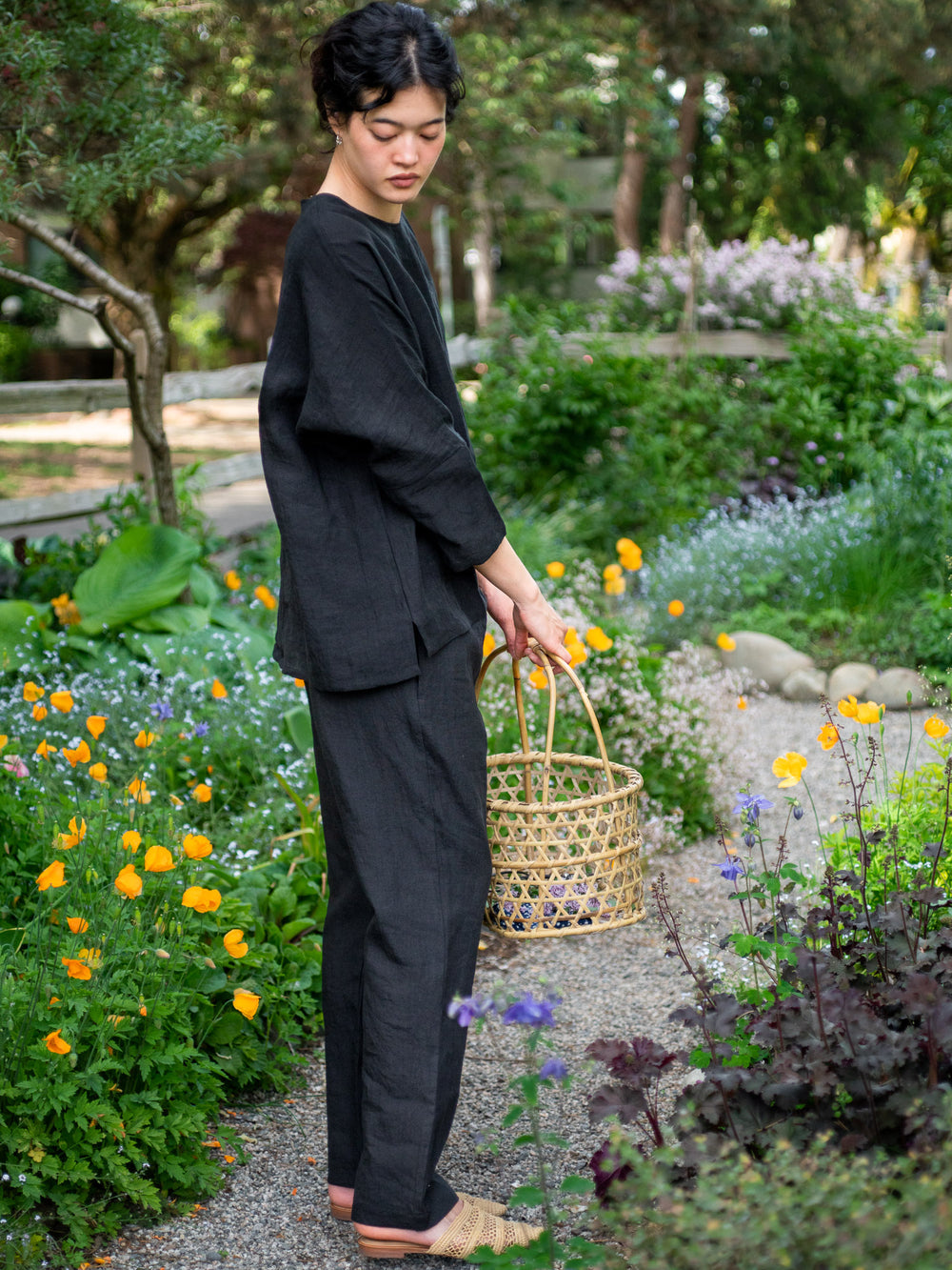 Linen Sheeting Wrapped Pants - Black