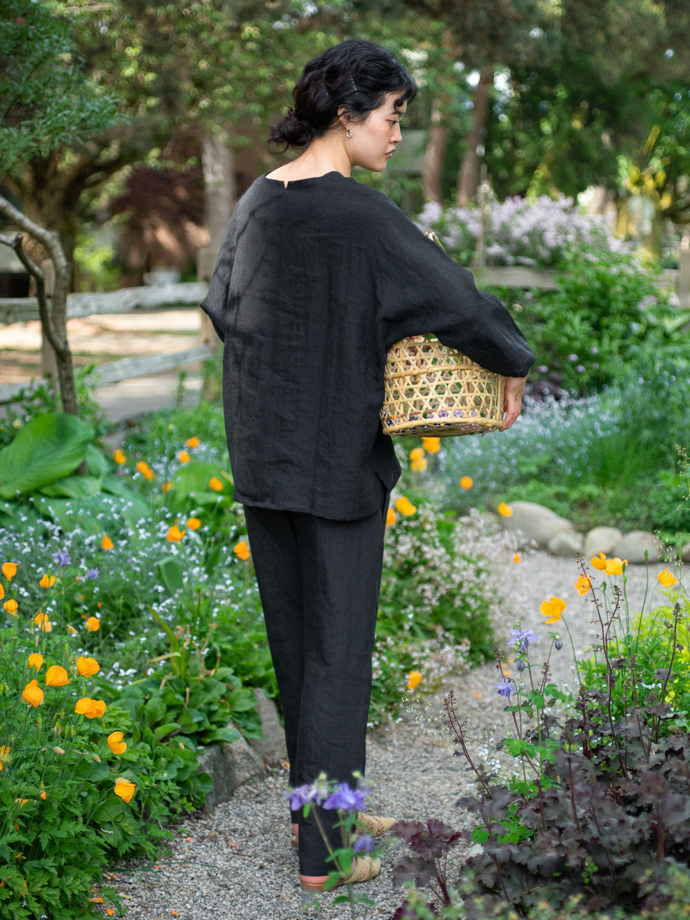 Linen lawn dolman sleeve shirt - Black