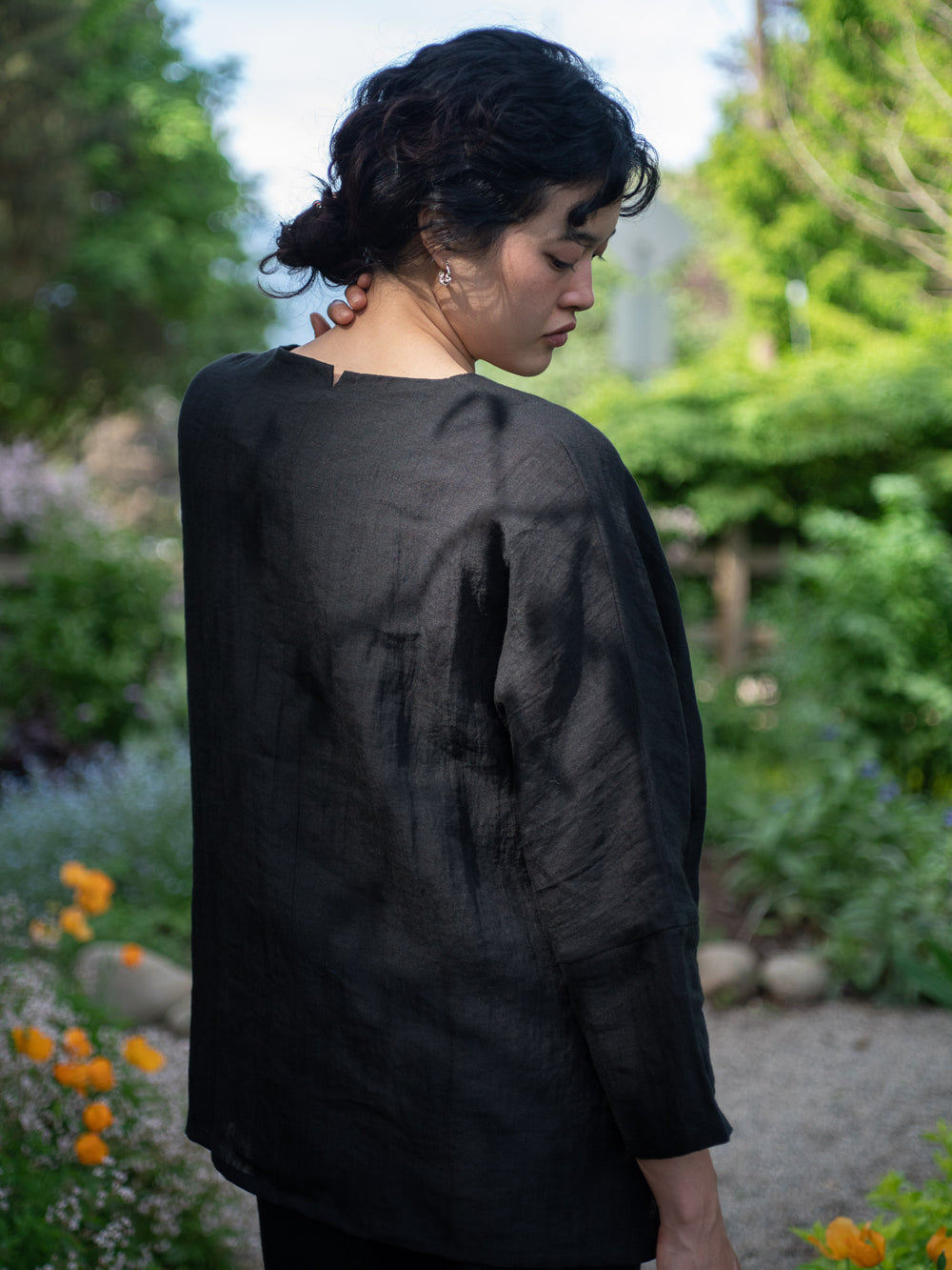 Linen lawn dolman sleeve shirt - Black