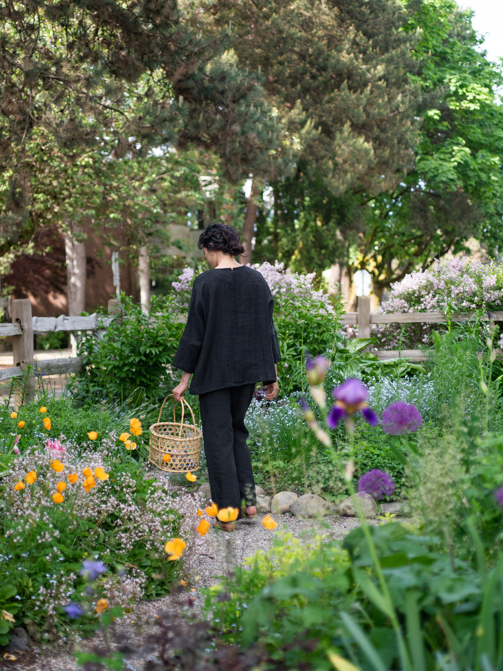 Linen Sheeting Wrapped Pants - Black