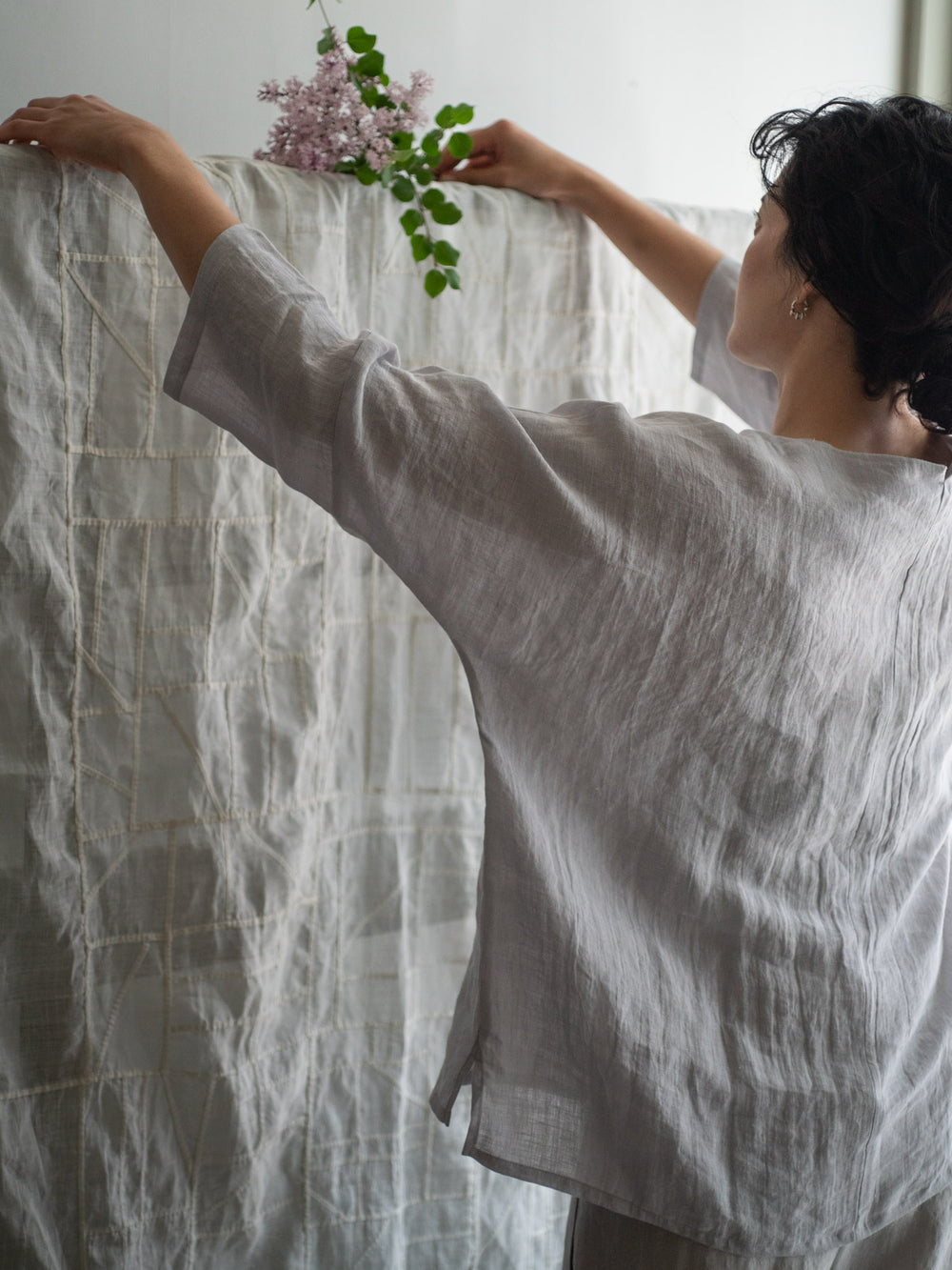 Linen lawn dolman sleeve shirt - Light Grey